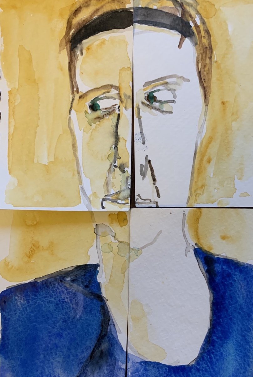 "Untitled." 2020. Watercolor on Paper-Collage. 8x 10."