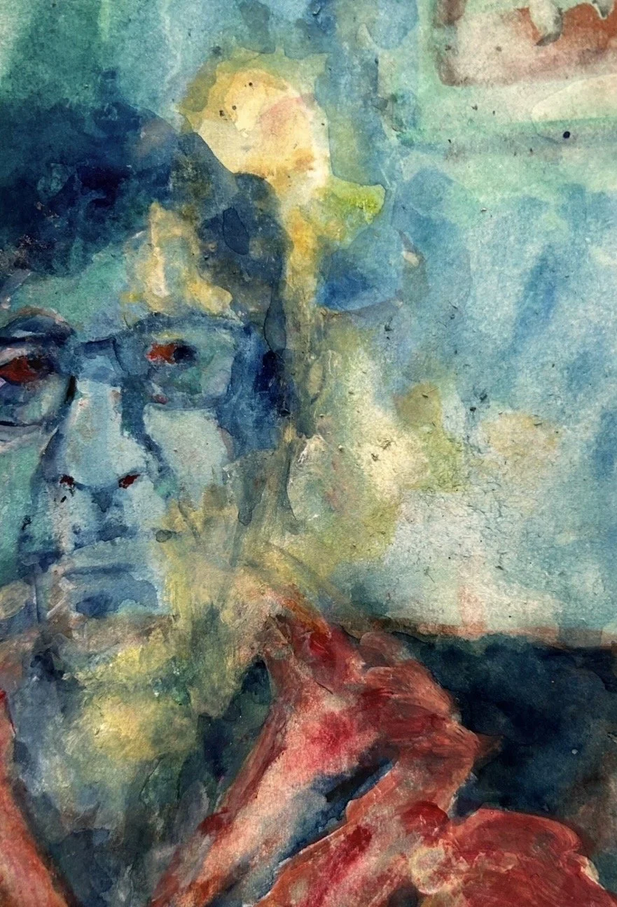 "Neuro Fuzzy." 2025. Acrylic and Watercolor on Paper. 5 x 7."
