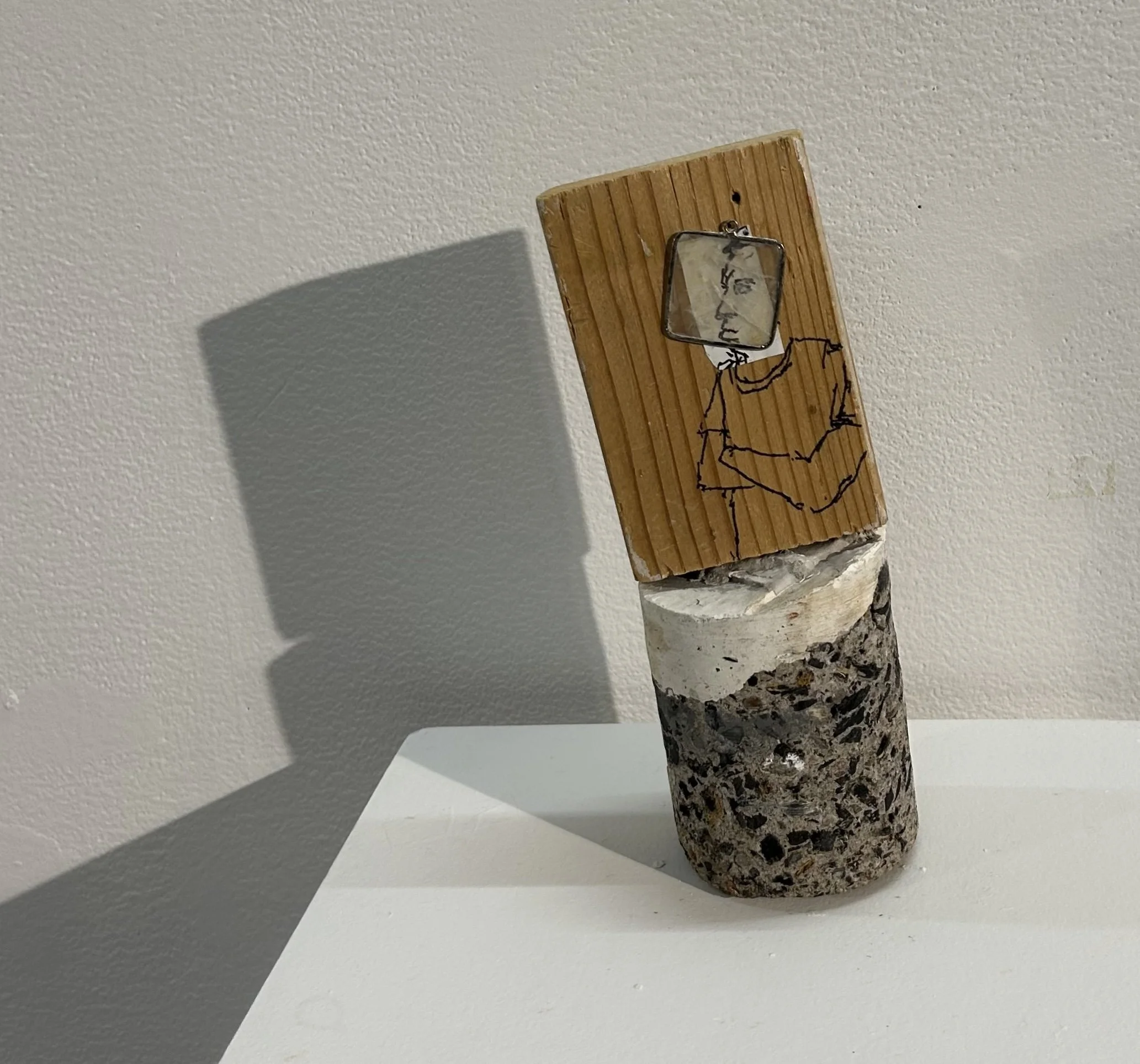 "Rocky." 2020.  Ink and Paper, Found Materials. 10 x 4."