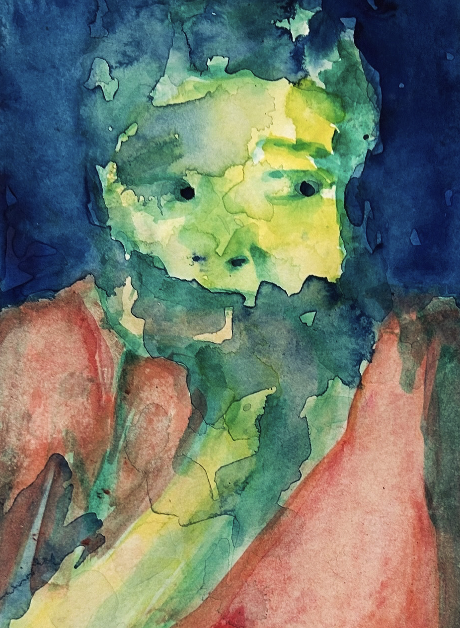 "Not Unshakeable." 2025. Acrylic and Watercolor on Paper. 9 1/2 x 12 1/4."