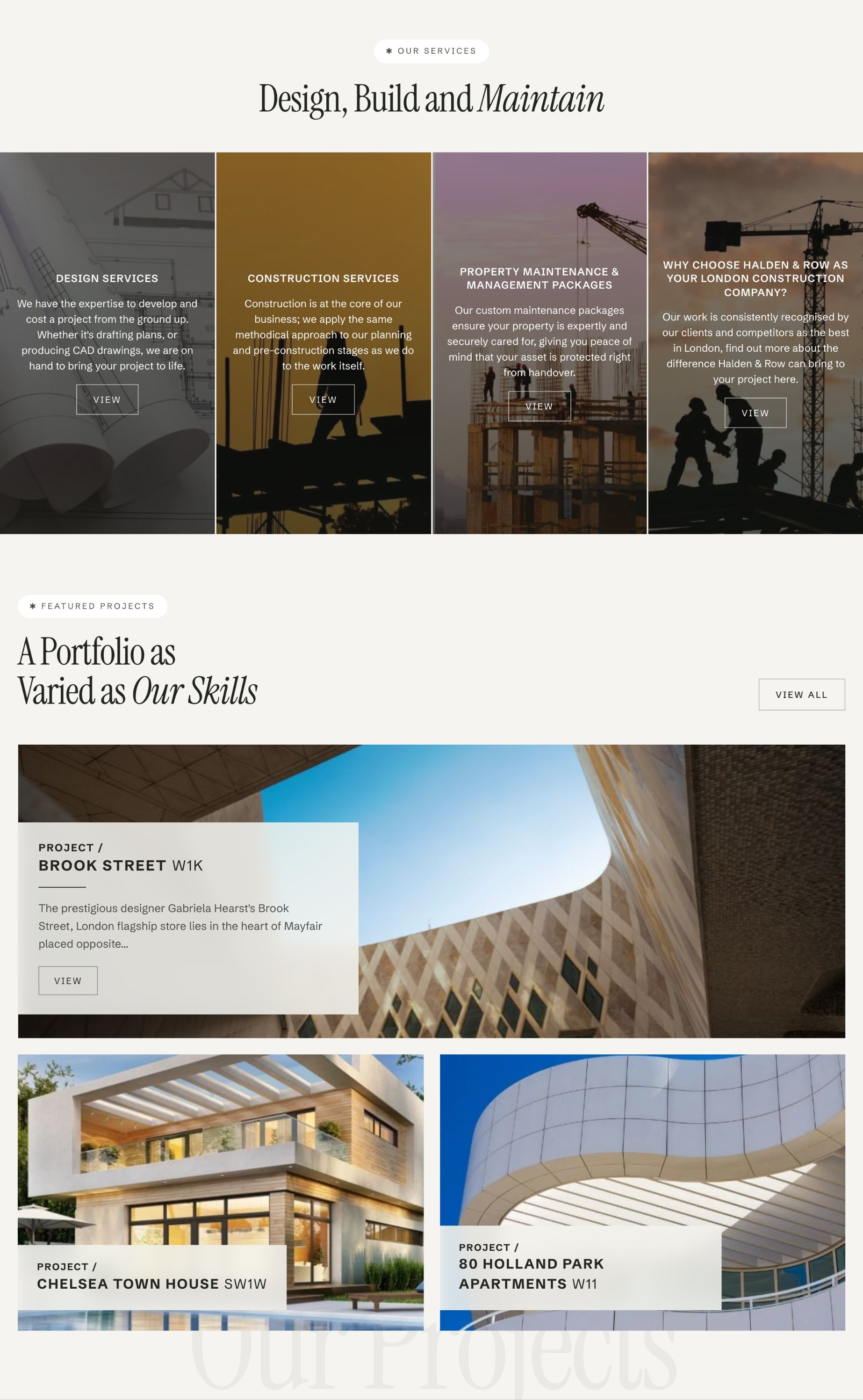 Example website: Halden Row, building and architecture business, service page