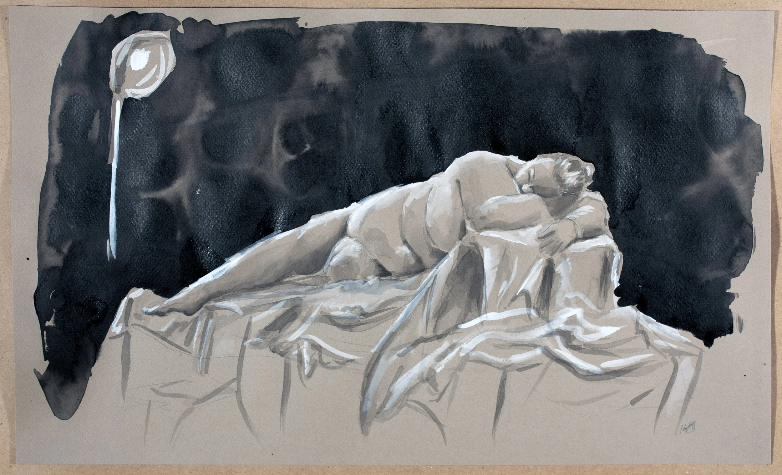 Life Drawing (Ink and White Gouache)