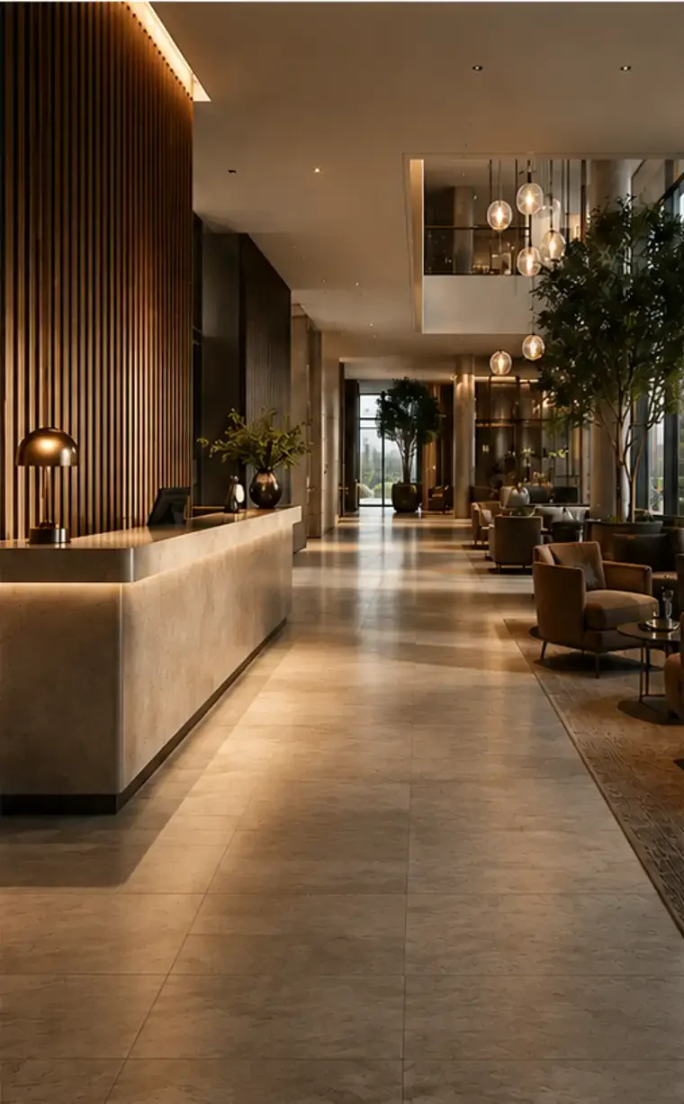 Ruhiger, hochwertiger Innenbereich eines Hotels