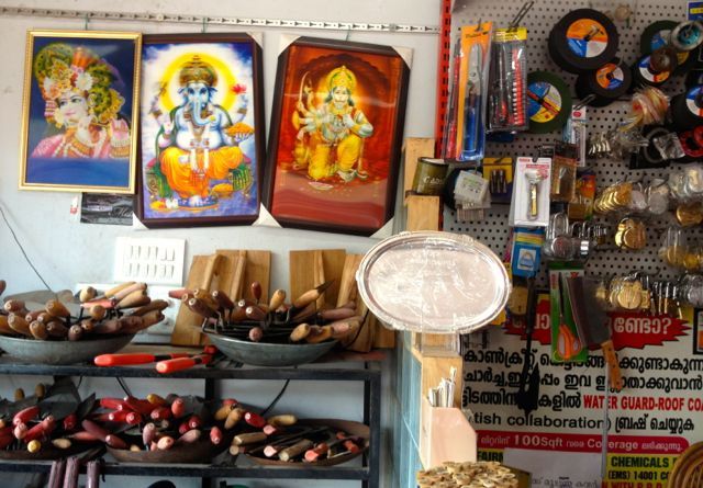  Spirituality knows no boundaries in India… Hindu deities displayed amongst tools in the hardware store. 