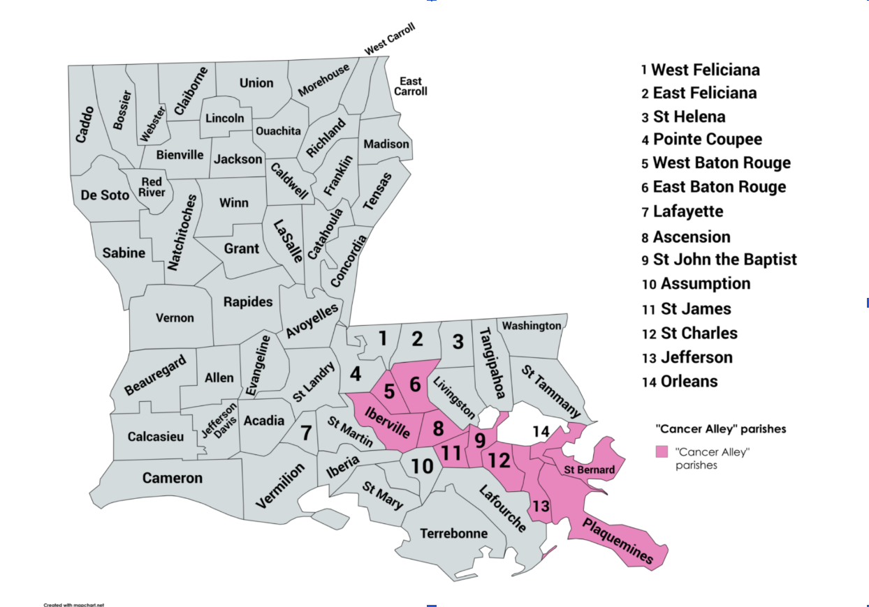 Map of Louisiana’s Cancer Alley.