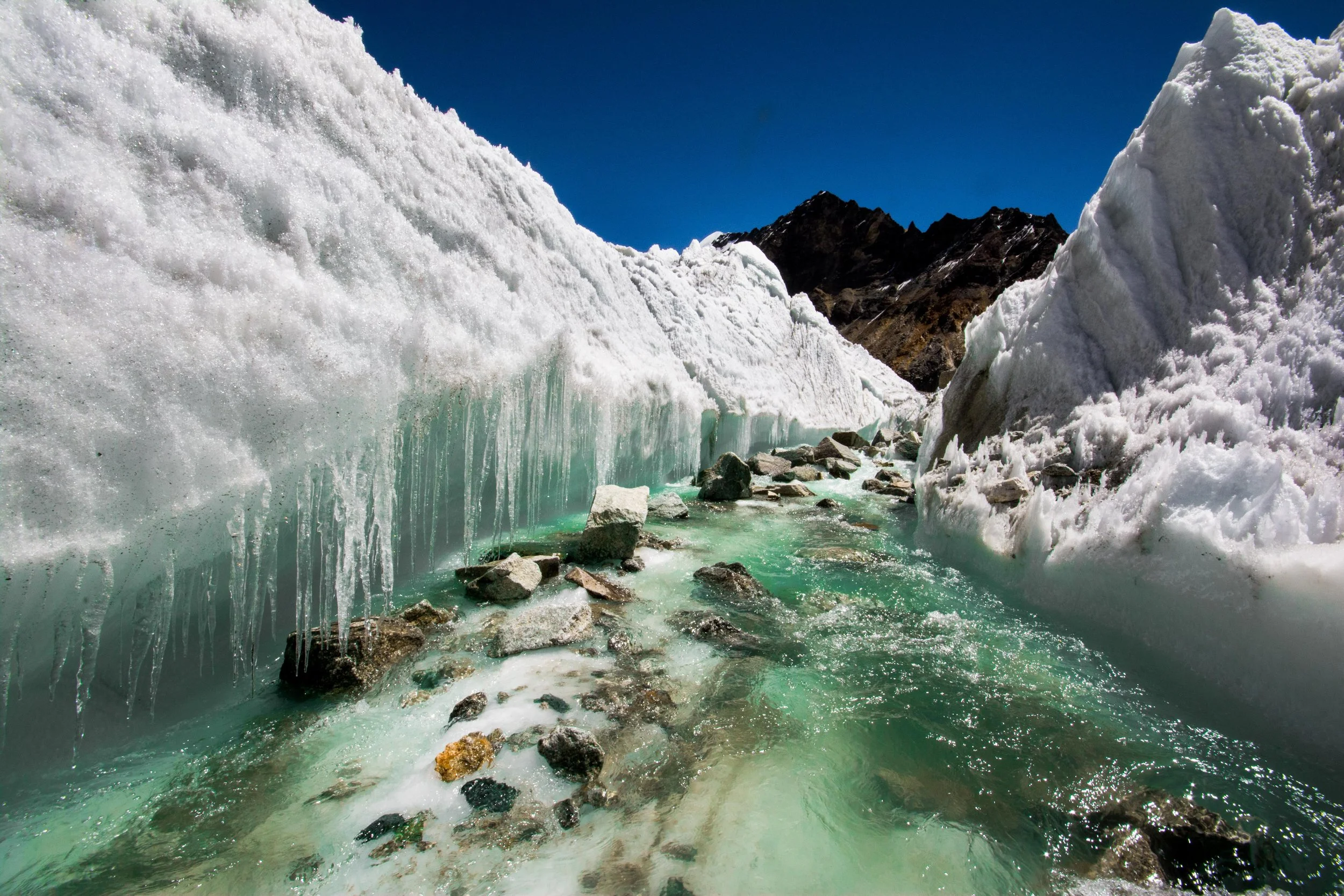 Glacial melt in the Indian Himalayas.