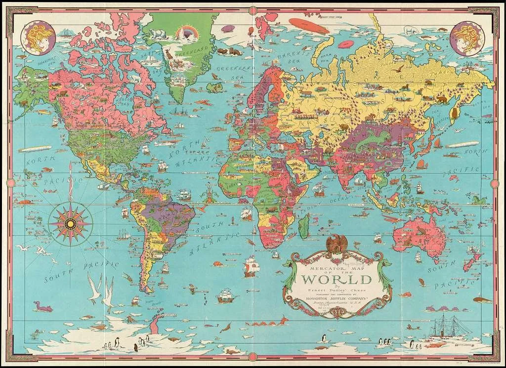 Mercator map, designed by Gerardus Mercator in the 16th century