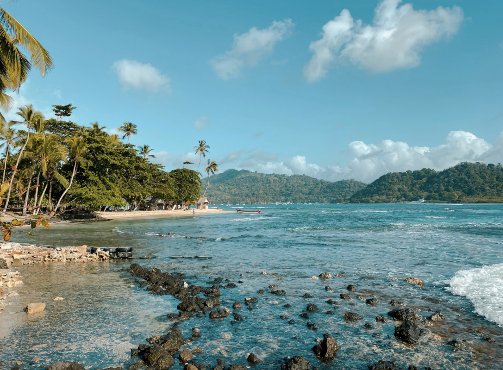 Rocky island shore in Panama.