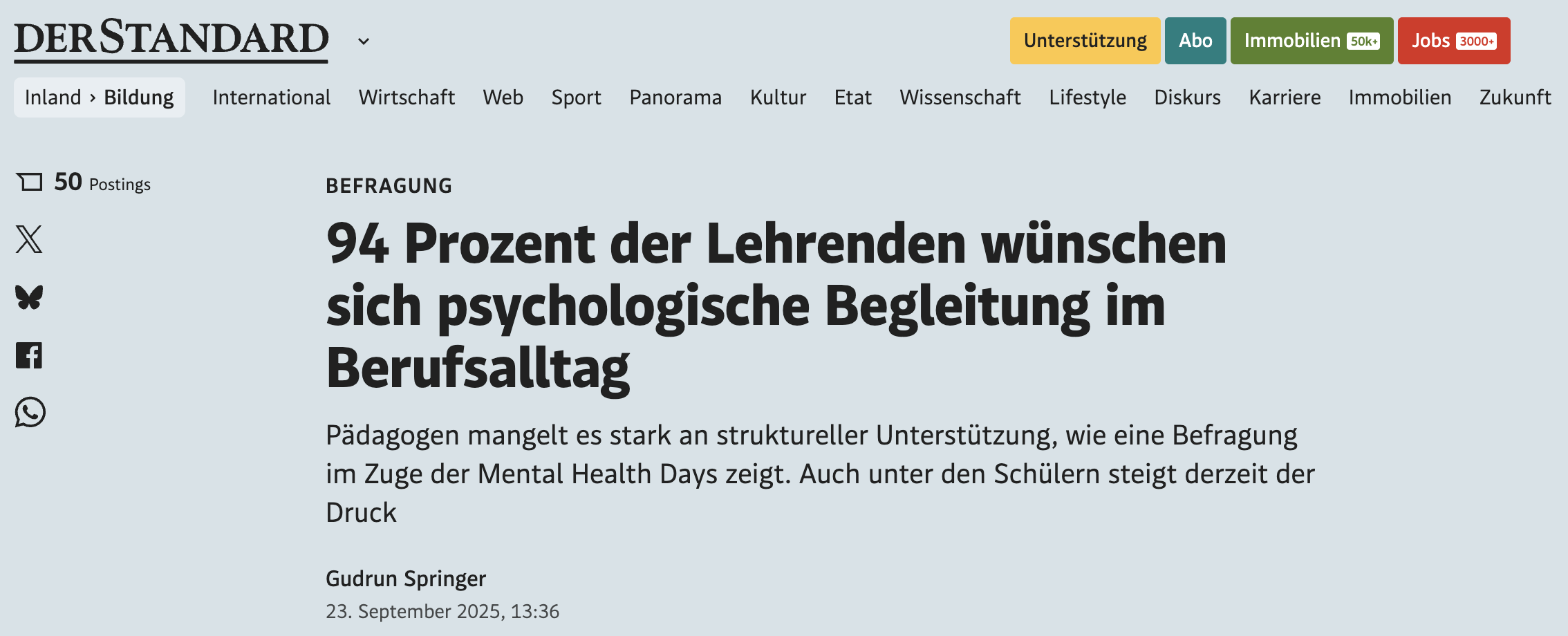 94 Prozent der Lehrenden wünschen sich psychologische Begleitung im Berufsalltag