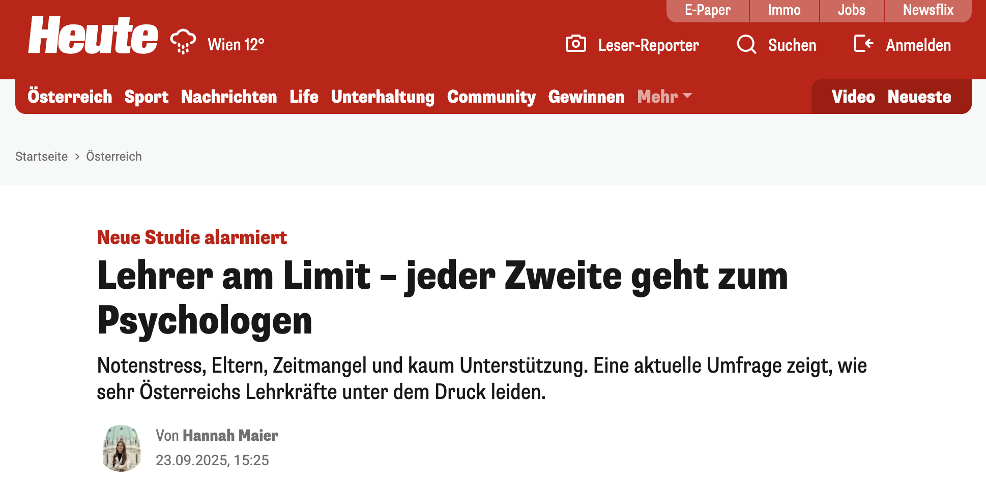Lehrer am Limit – jeder Zweite geht zum Psychologen