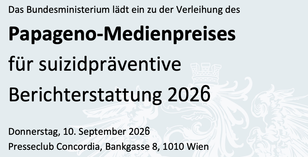 Einladung zur Verleihung des Papageno-Medienpreises für suizidpräventive Berichterstattung 2026