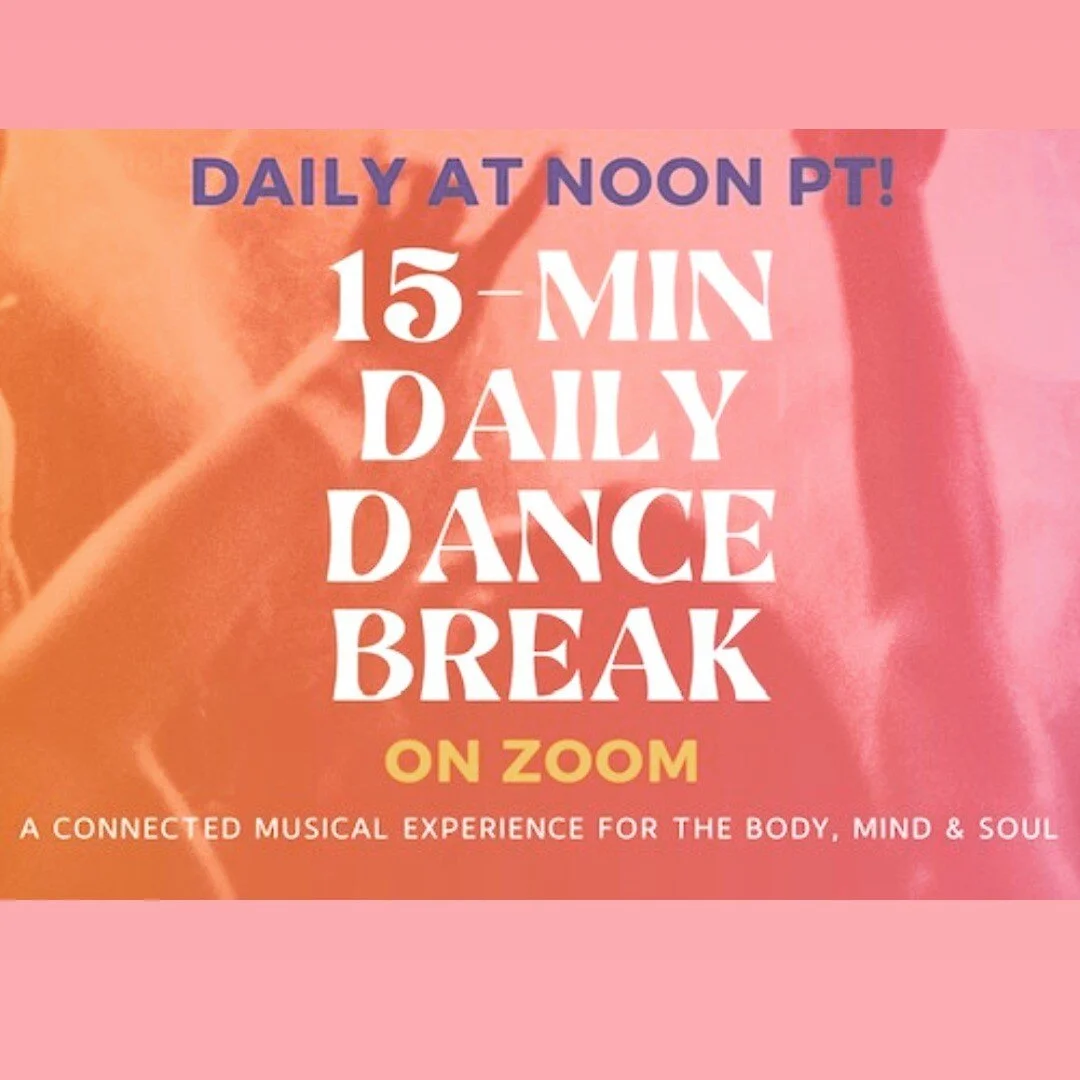 Get a break in your day! Join me at 12pm Pacific daily (weekdays) for 15 minutes of music and mindful movement practice with a great community. There's no right or wrong way to move. Come as you are. All emotions welcome. Tune in to yourself and move