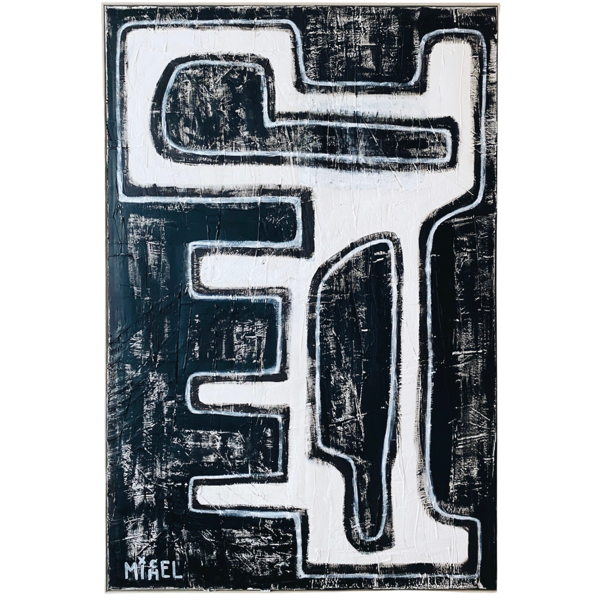 Abstract Art by Michel Van Devender | NON-LINEAR PATHS | Black and white modern mixed media painting.