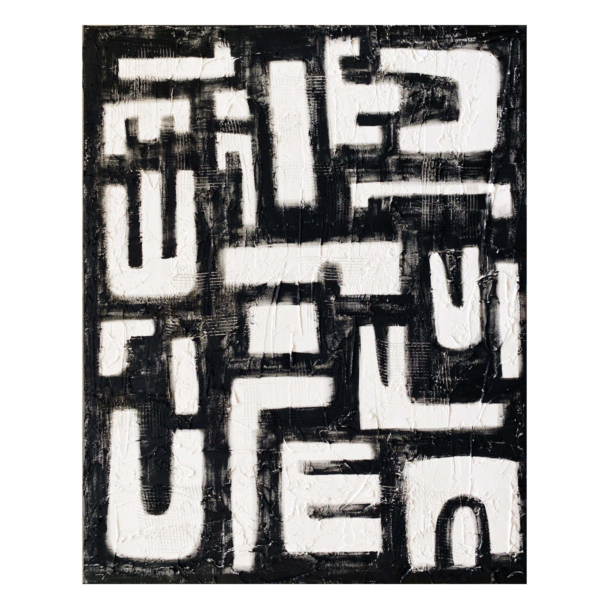 Michel Van Devender Abstract Artwork - Black and White Mixed Media on Canvas