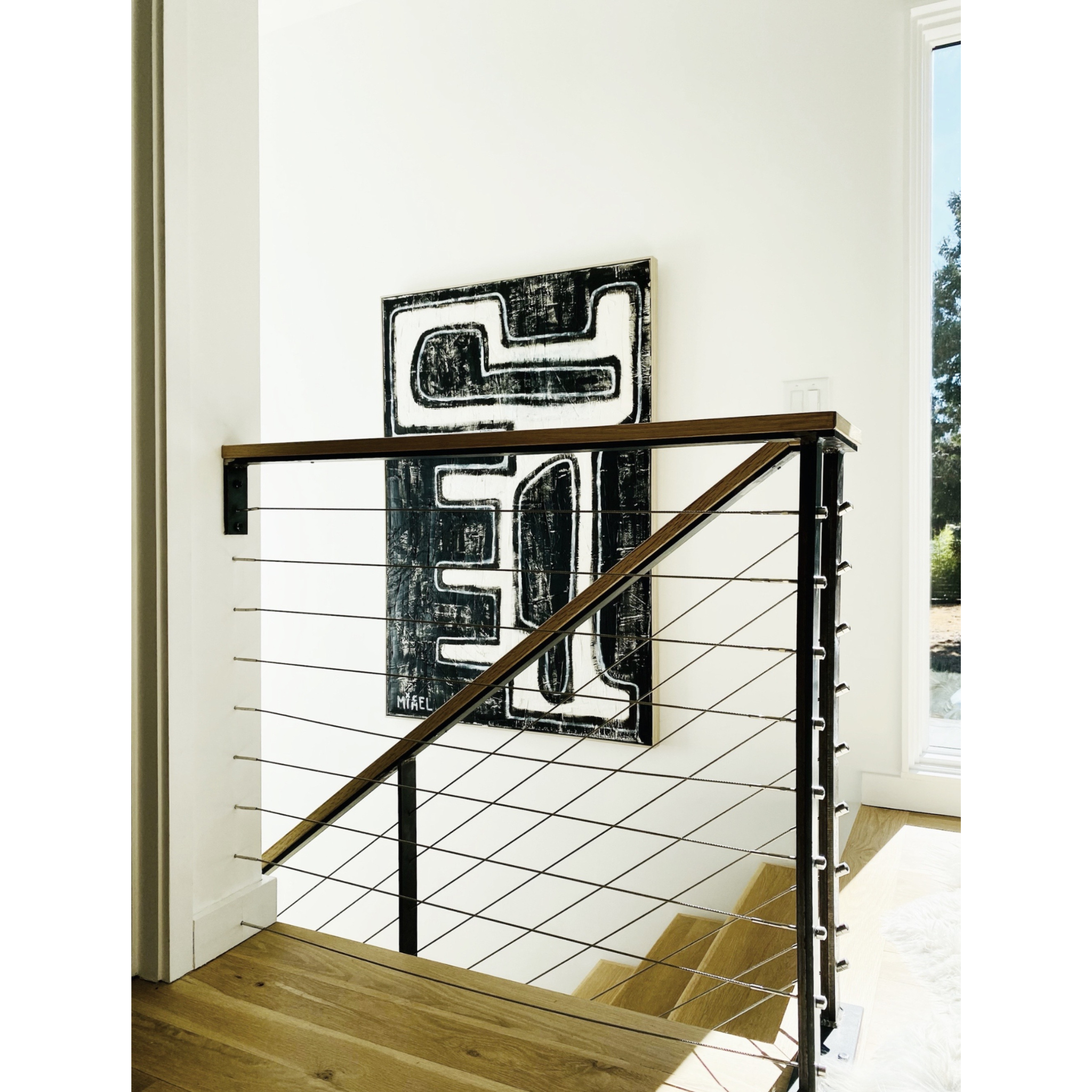 Michel Van Devender Abstract Artwork | NON-LINEAR PATHS | Black and white original mixed media painting on canvas.