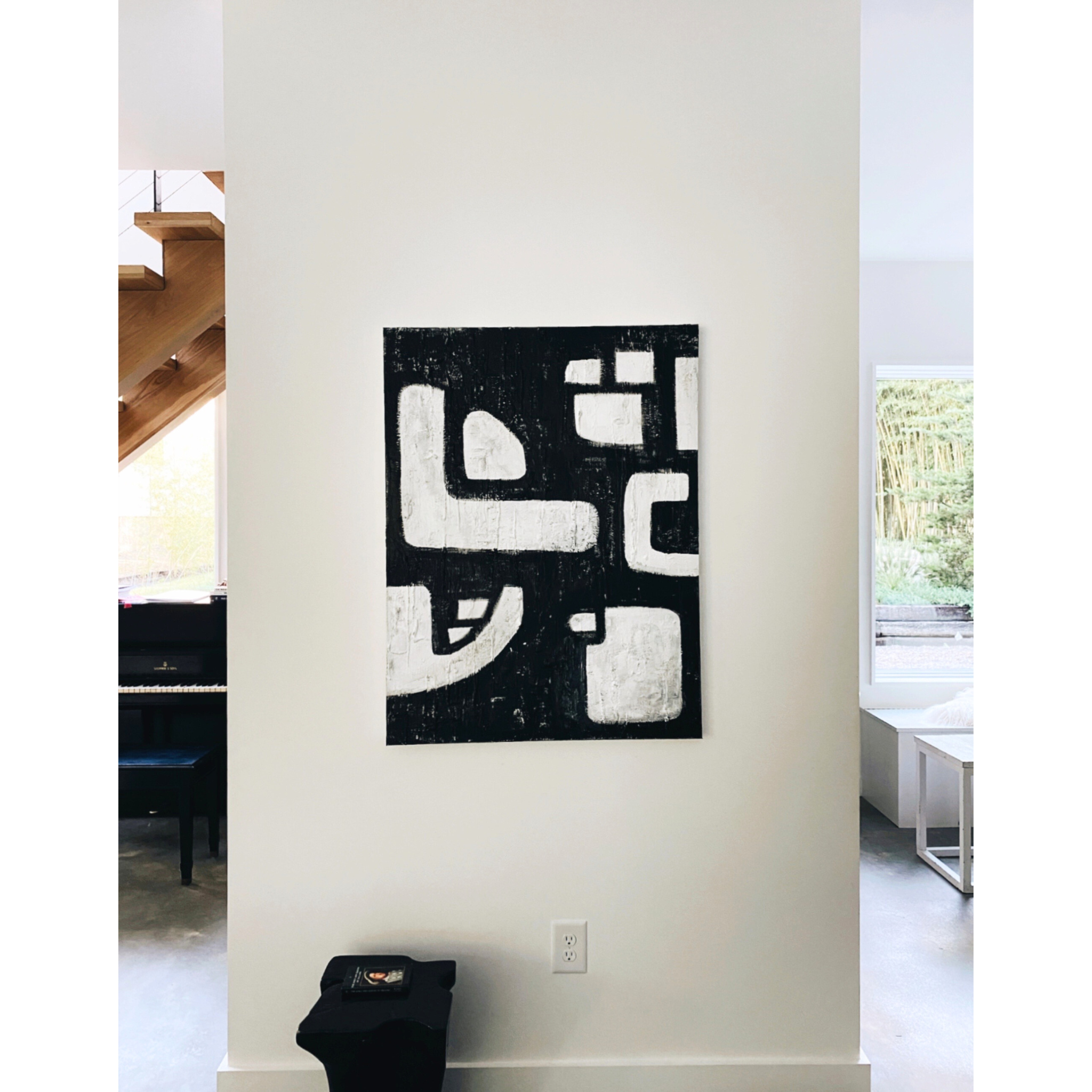 Black and White Abstract Artist Michel Van Devender | PARTS + PIECES | Contemporary, textural mixed media on canvas.