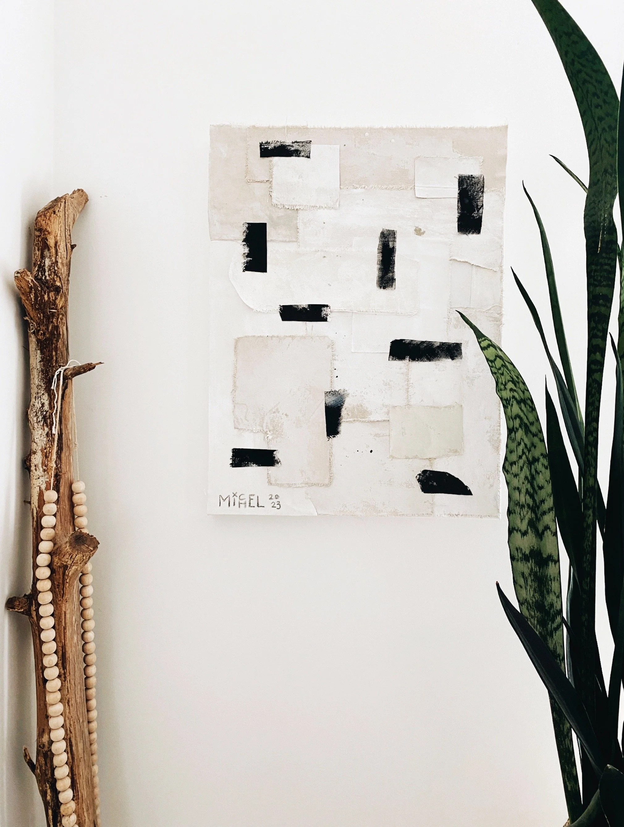 Textile Collage Art by Michel Van Devender | INTUITIVE GUIDANCE | Contemporary textured minimal artwork for the home.