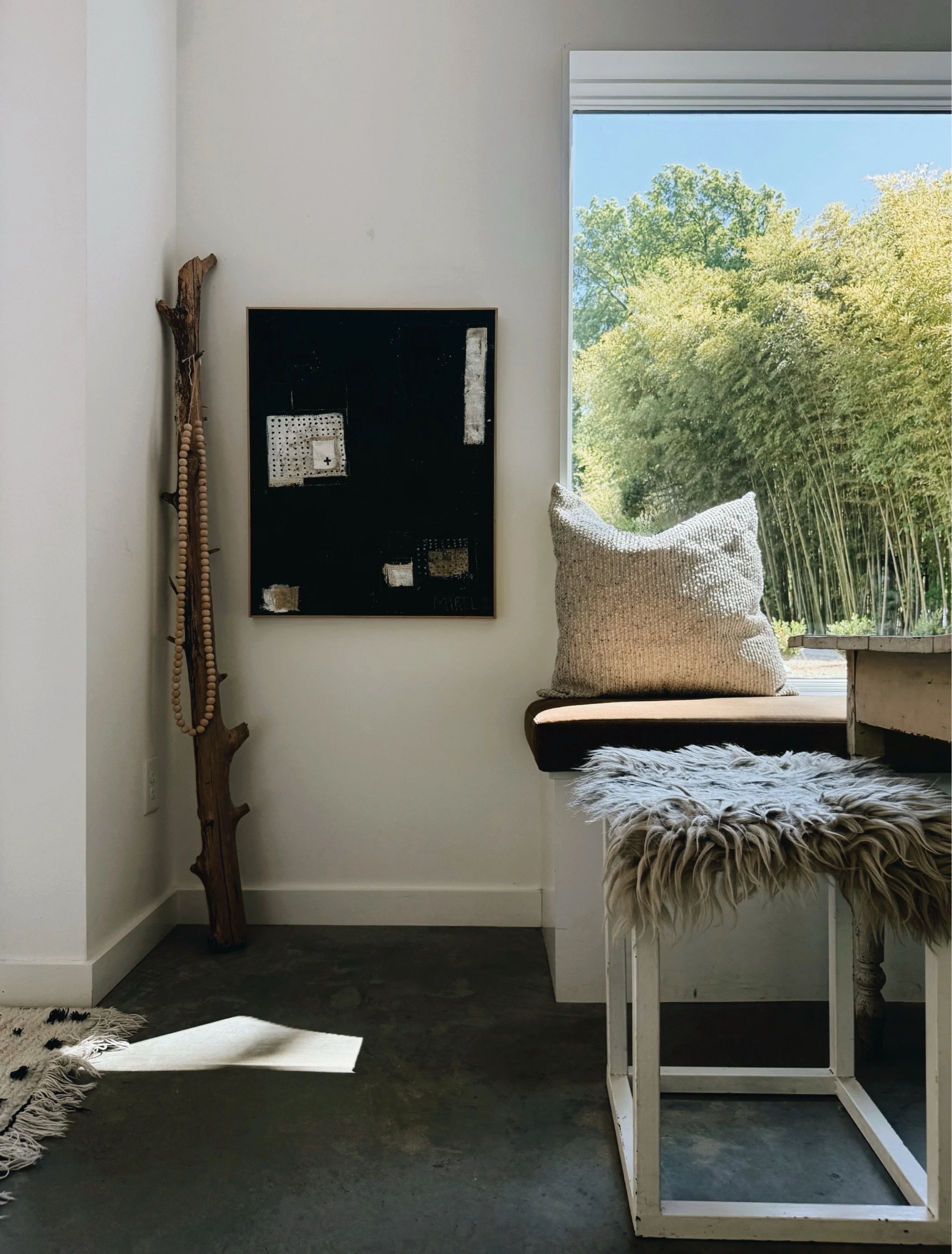 black and white mixed media abstract art by Charlotte NC based artist Michel Van Devender.