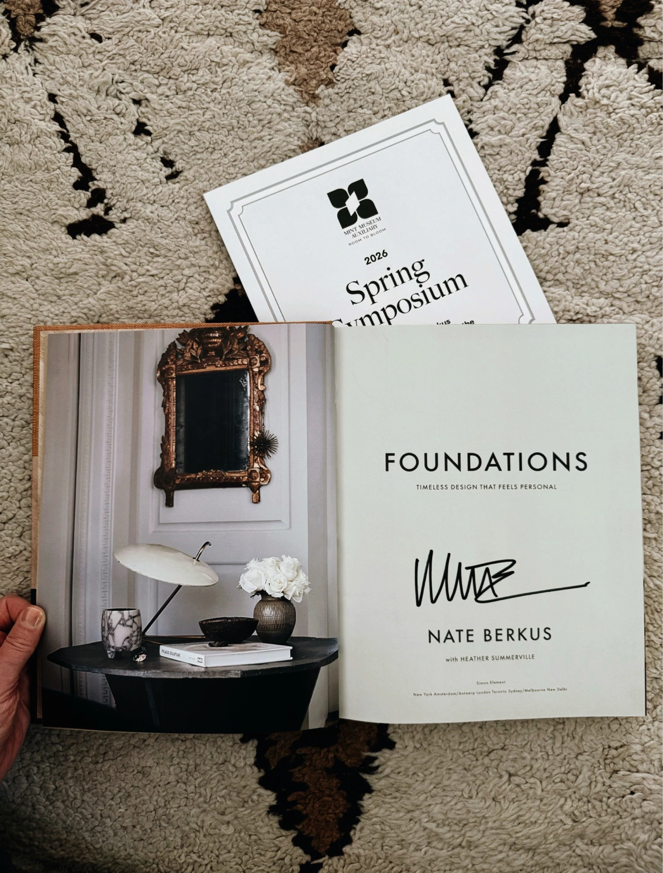 Nate Berkus signed book, Foundations, from the Mint Museum Auxiliary Spring Symposium 2026 in Charlotte, NC.
