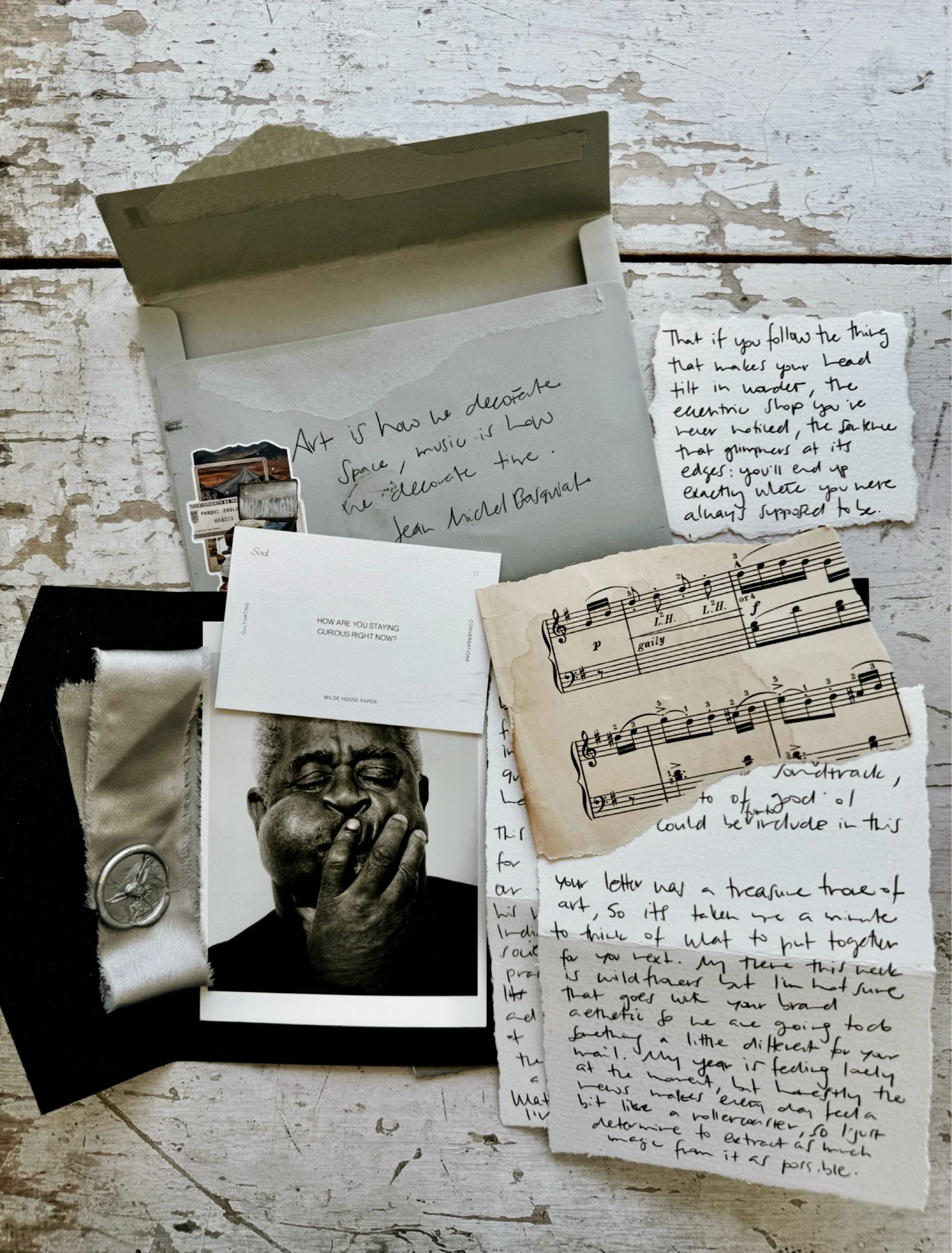 Black and white handwritten letter with included fragments and inspiration for the Sunday Letter Project.