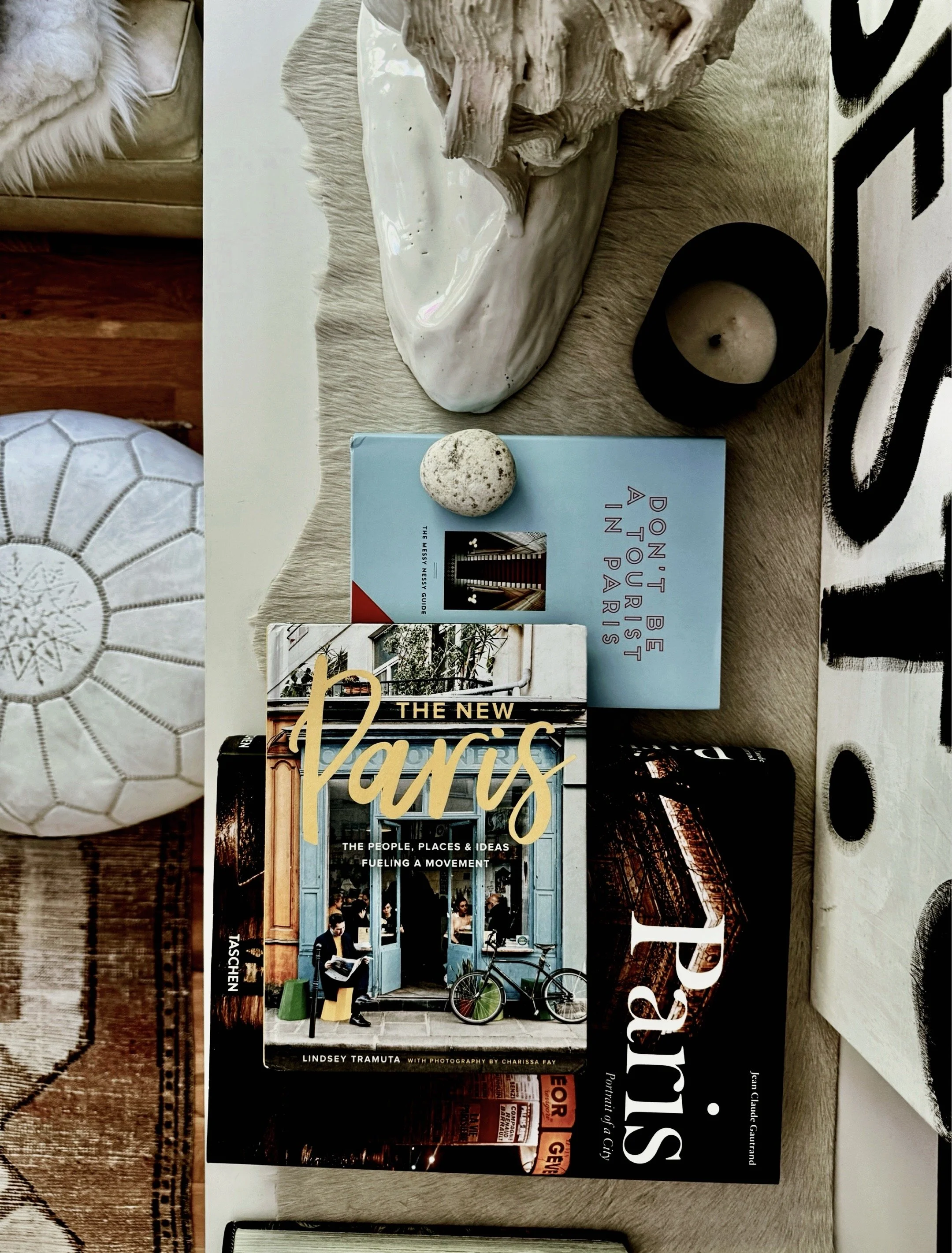 books on paris in the home of artist michel van devender