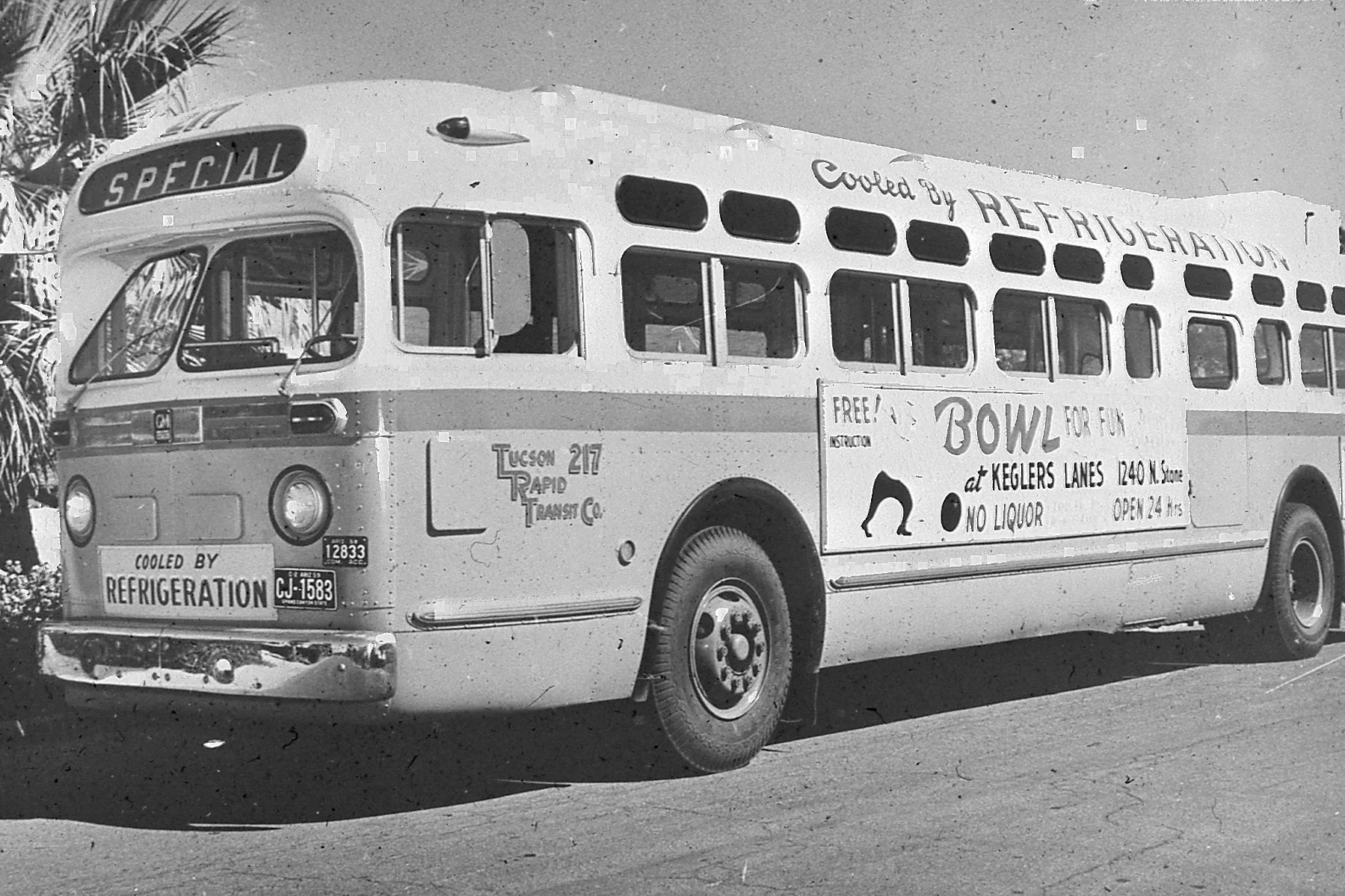 From the archives: 1959 publicity photos of the first bus in Tucson to be equipped with A/C! Tucson Rapid Transit #217, a GM Old Look model, was retrofitted with the new invention in 1959. Now we can't imagine public transit in this city without it!
