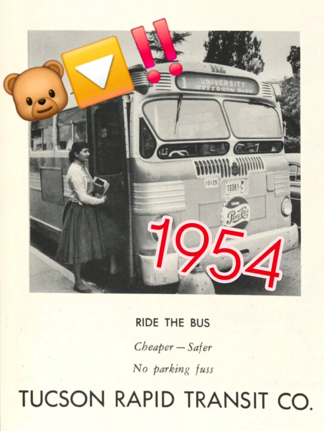 Found in a UofA yearbook c. 1954. Welcome back, Wildcats and BEAR DOWN! We have this bus in our collection, but it needs love and attention. Would you like to step up and volunteer? Inquire today!

#OPTrolley #oldpueblotrolley #southtucson #bus #uofa