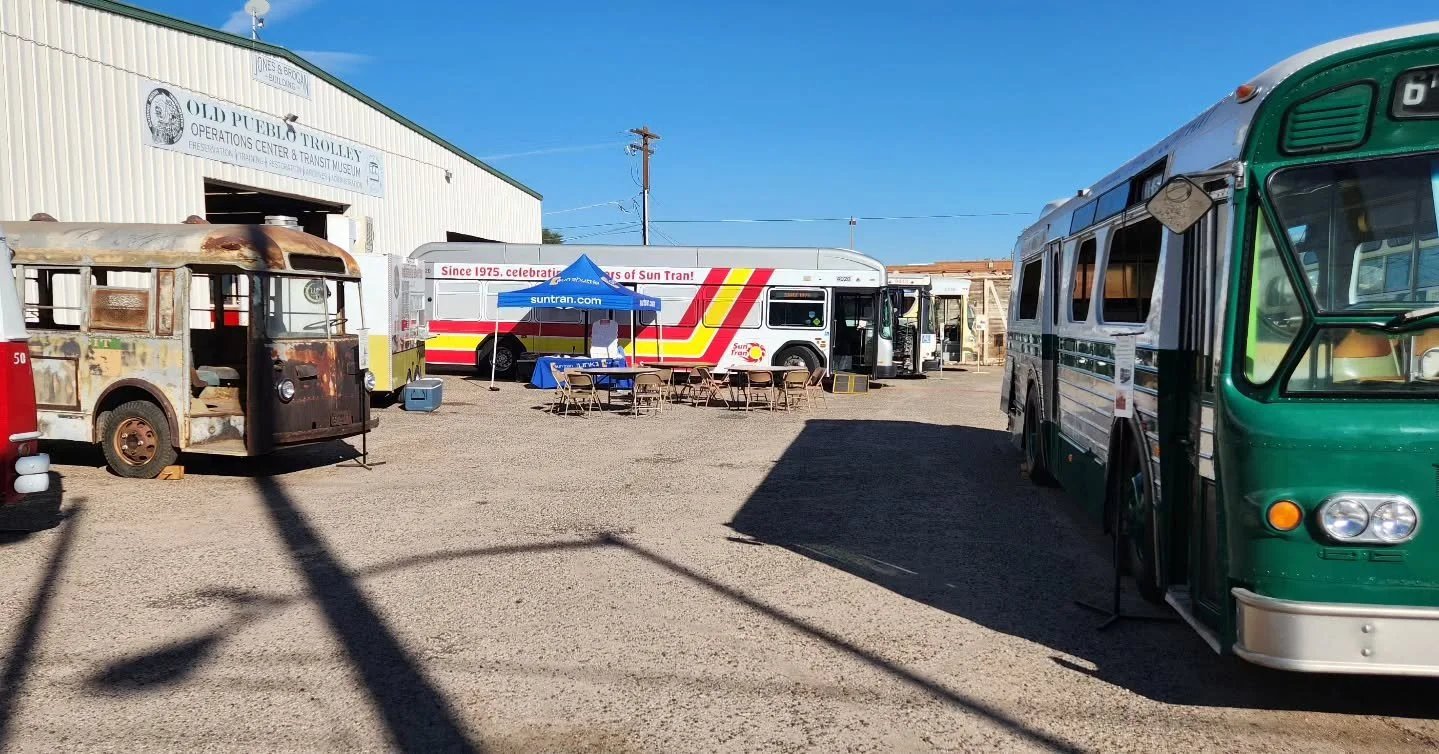 We're all set up! The only thing missing is YOU! 10am-3pm TODAY! FREE ADMISSION! Celebrate 100 years of bus service in Tucson and 50 years of Sun Tran with us!

#OPTrolley #oldpueblotrolley #freemuseum #bus #busmuseum #openhouse #southtucson #tucson 