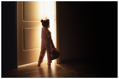 The child within at door. Inner child seeing light
