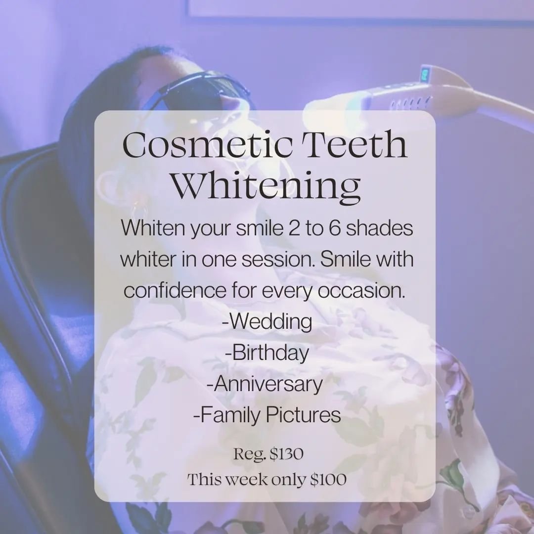 🌷Spring Sale this week only🌷

From Tuesday April 23rd to Friday April 26th Cosmetic Teeth Whitening is ONLY $100 for a full session. Limited spots available, so contact Nurse Veronica to book in 705-529-3813 or book online at www.medicalaestheticsb