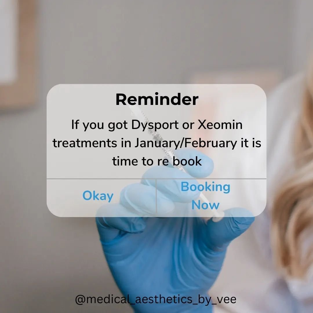 💉Gentle Reminder it's time for a re treatment if you recieved Dysport or Xeomin injections in January/February.

☎️Book in with Nurse Veronica today! DM, text or call 705-529-3813 or book online 🌐www.medicalaestheticsbyvee.ca 
&bull;
&bull;
&bull;
