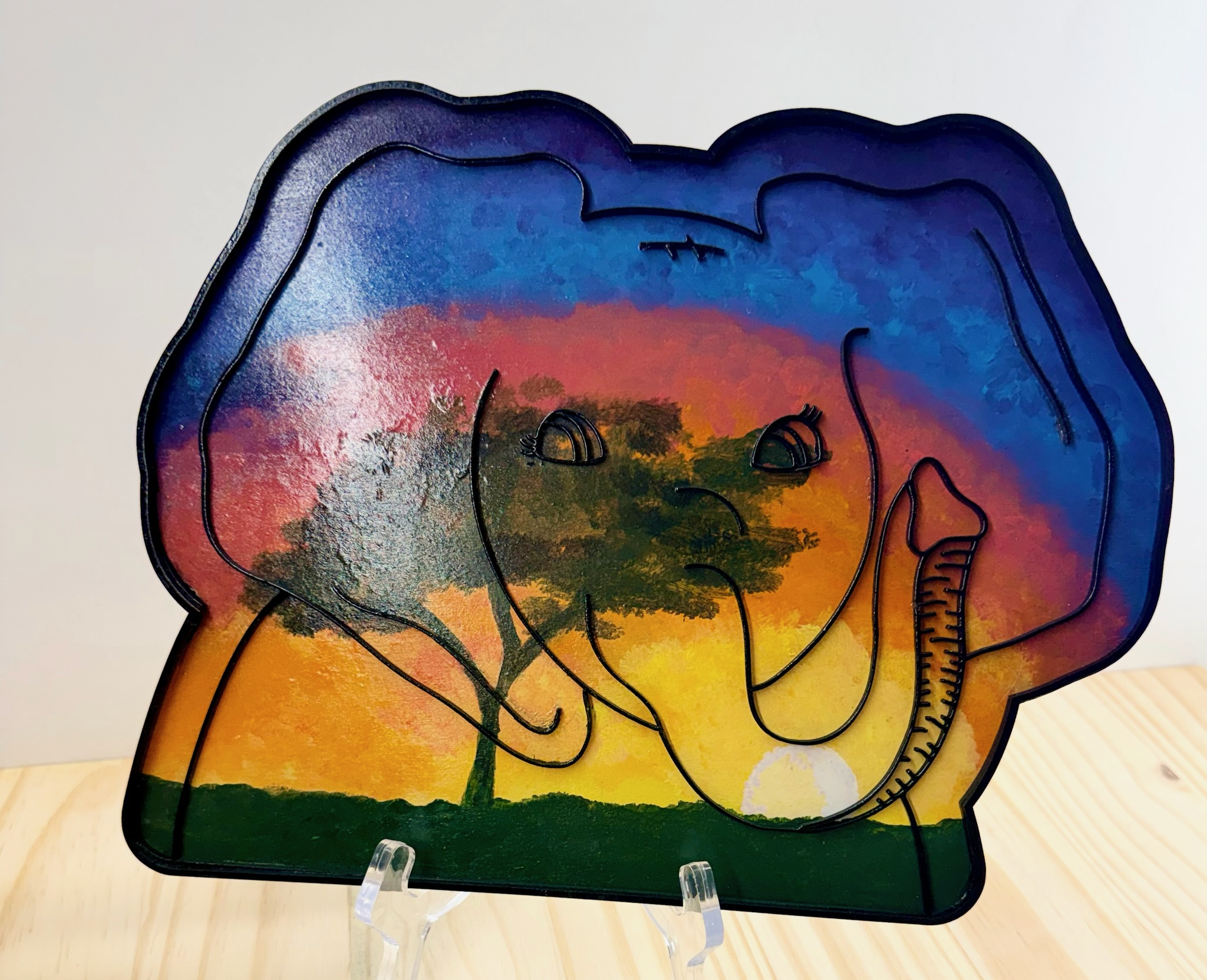 "Savanna Sunset Elephant" | 8" x 11" | 3-layer design