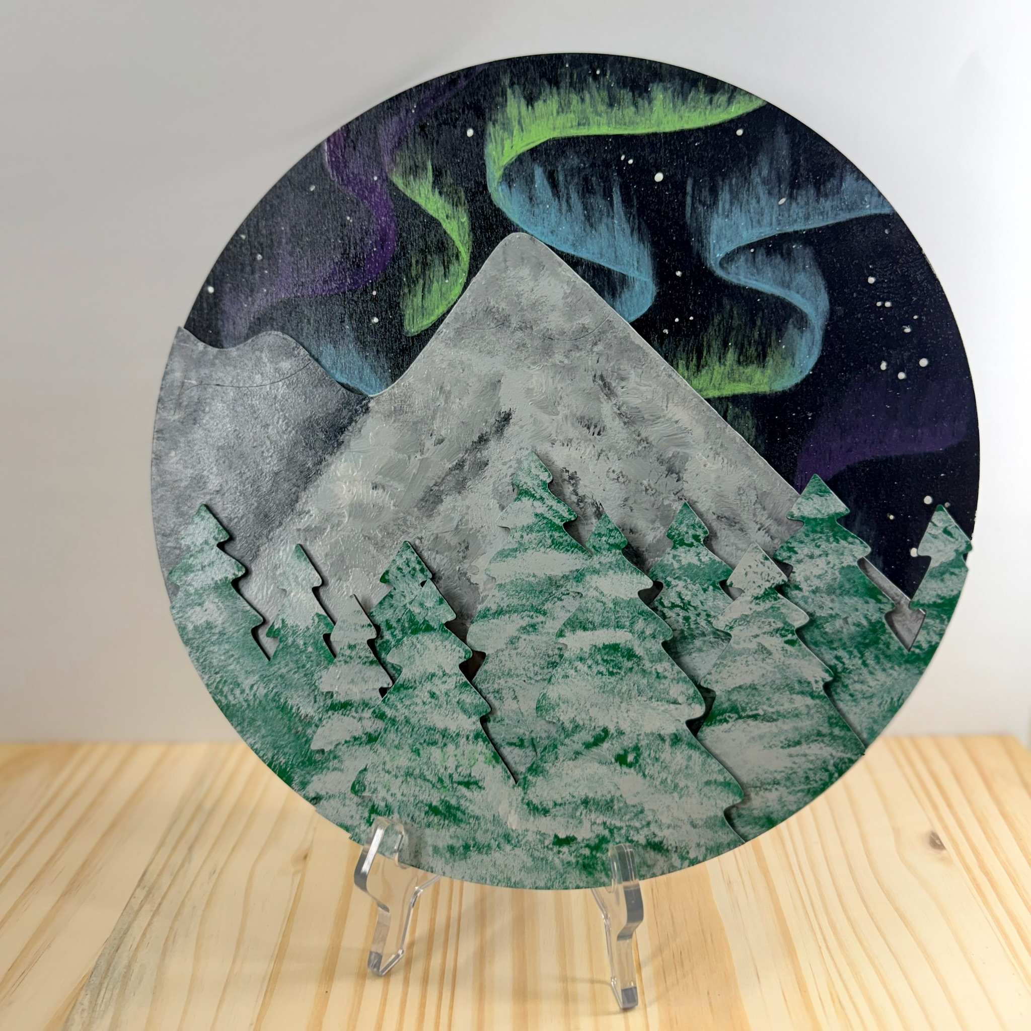 "Aurora Peaks" | 12" round | 5-layer design