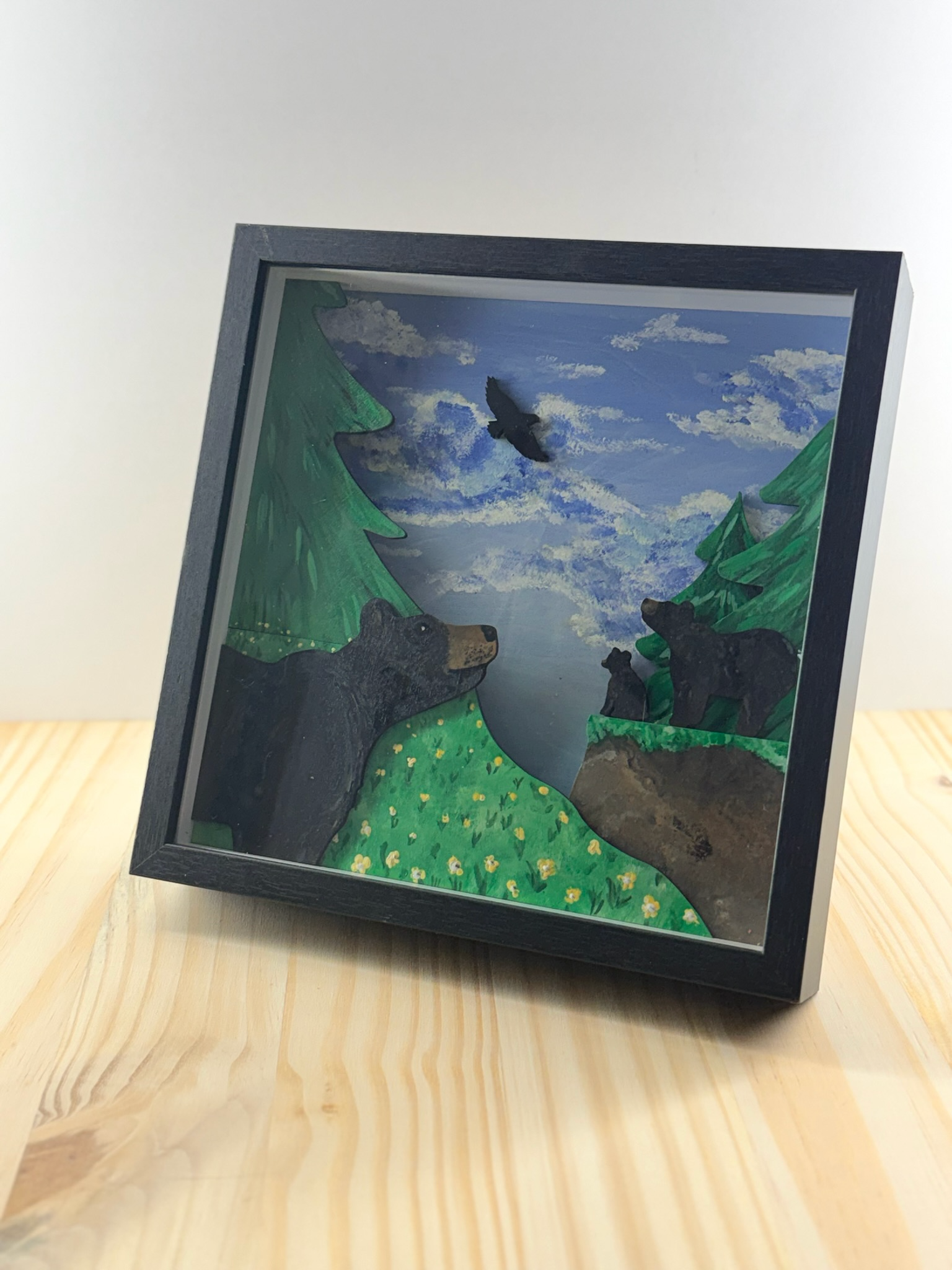 "Mountain Watch" | 8" x 8" | 6-layer shadow box