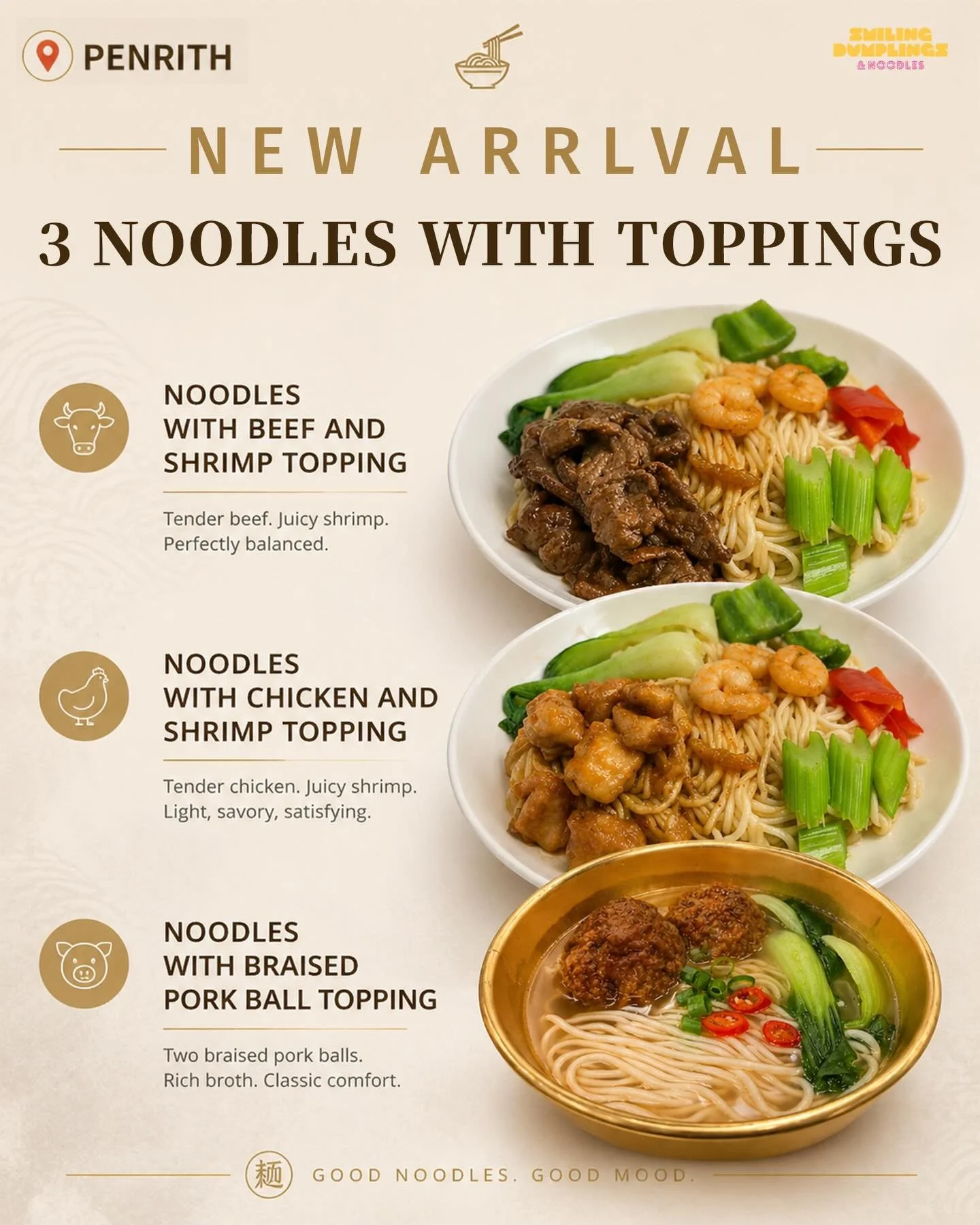 -
👀 New in at our Penrith store 📍
3 noodles. 11 stir-fries.
Fresh. Flavour-packed. Made right.
Which one are you trying first? 

#smilingdumplingsnoodles #sydneyfood #penrithfood #noodles #stirfry