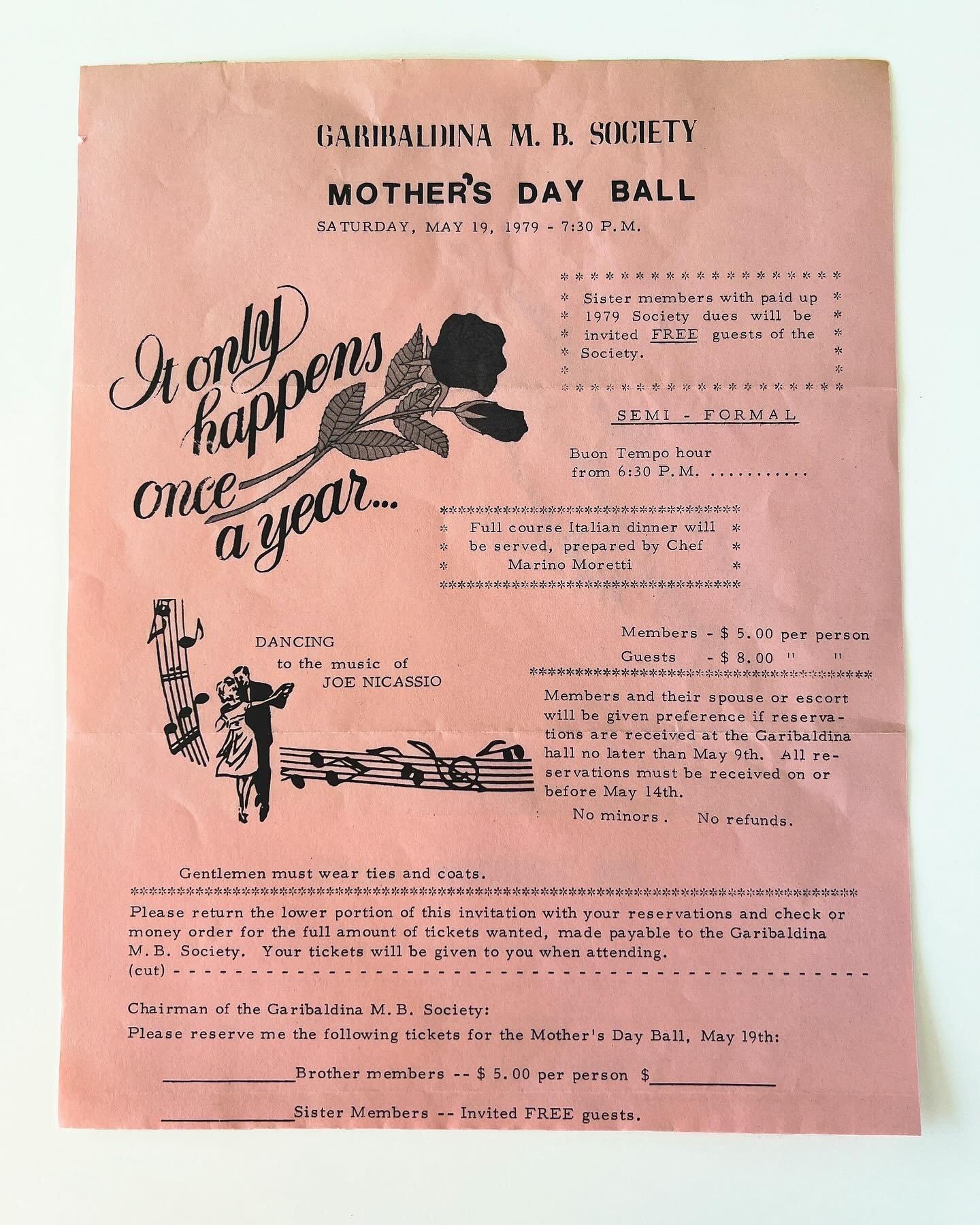 Happy Mother&rsquo;s Day from The Garibaldina in 1979!

This Saturday we will be celebrating our moms and mother figures at our monthly Dinner Dance. This event is for our members and their guests, so if you know a member and want to purchase a ticke