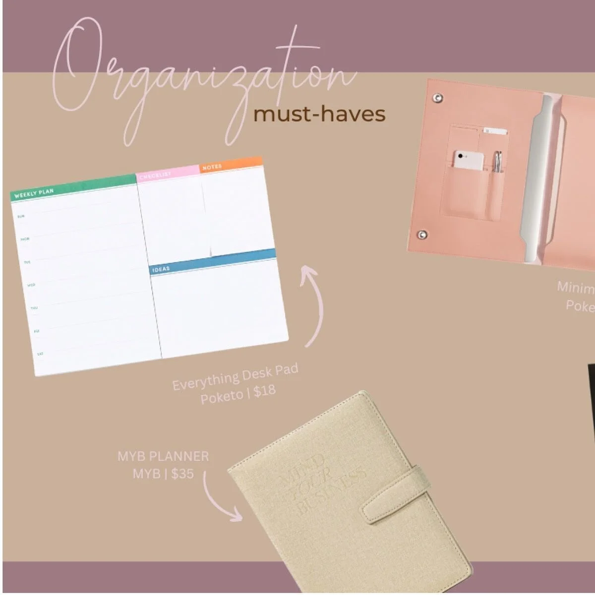 my organizational must haves!

✨

managing multiple clients with unique scopes can be tough, which is why I look to these items as my go-to&rsquo;s for project management and organization in my personal &amp; professional life. 

Maintaining a consis