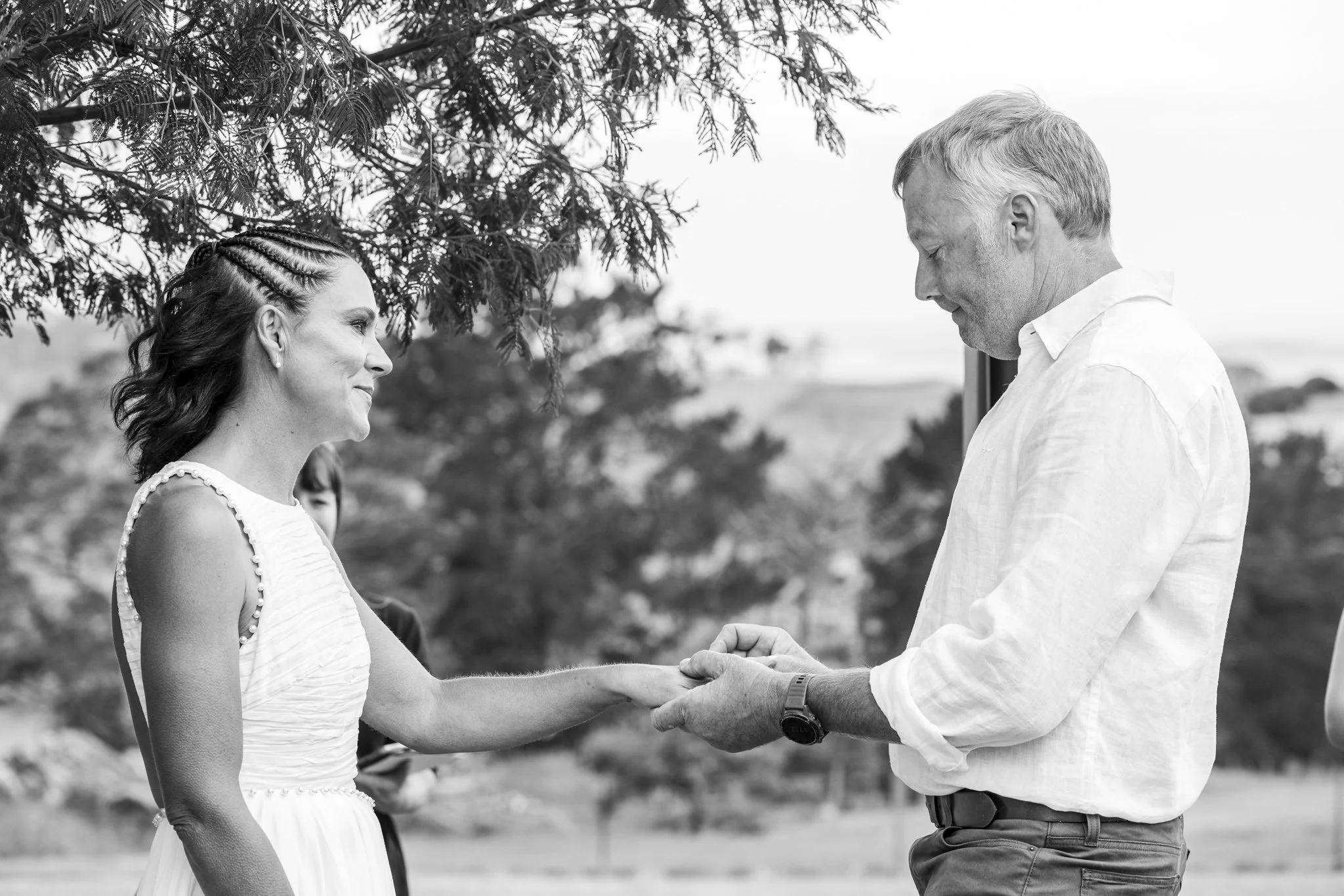 A woman in a backyard wedding in Hobart, Tasmania