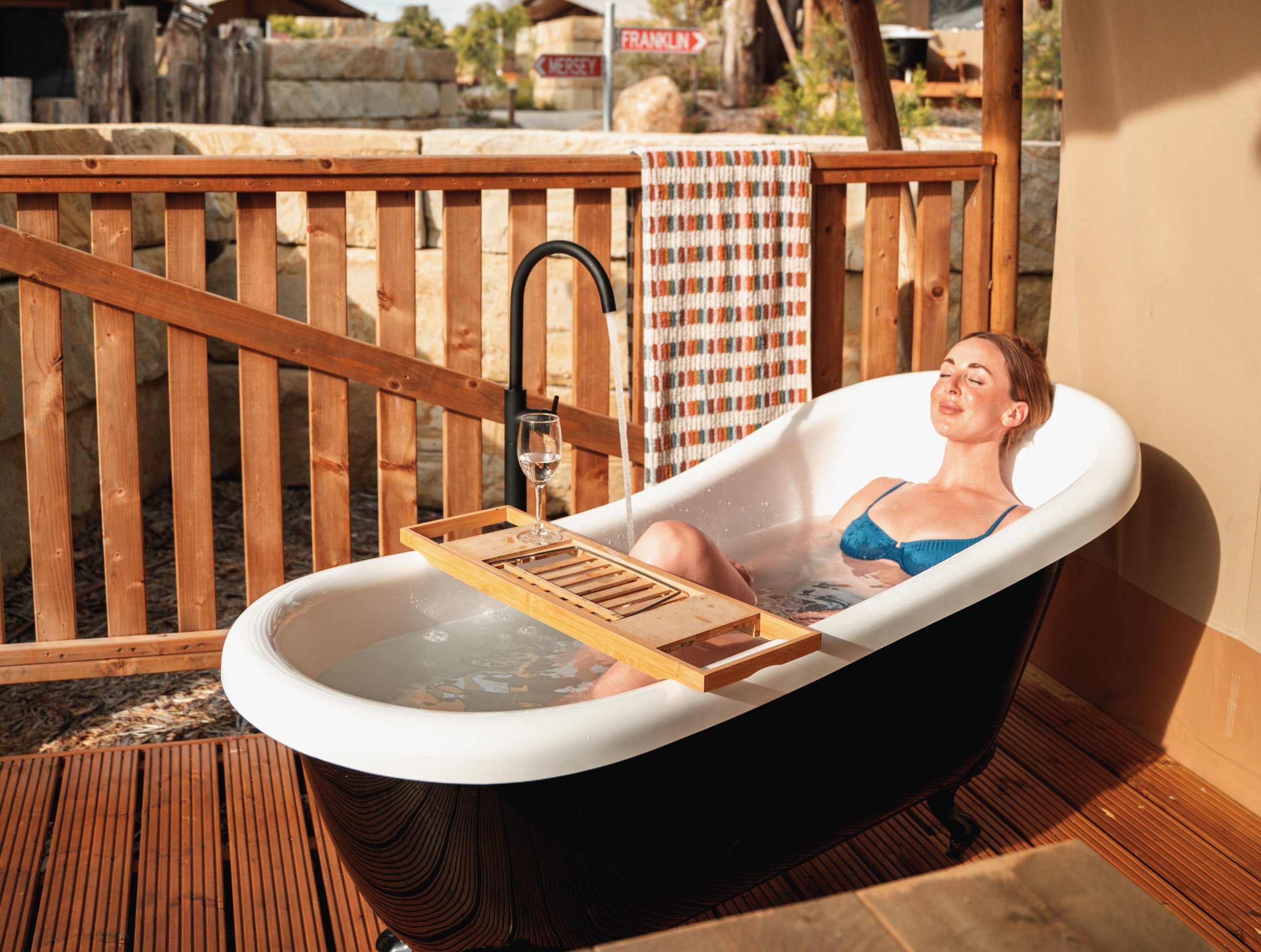 Relaxing bath time outdoors
