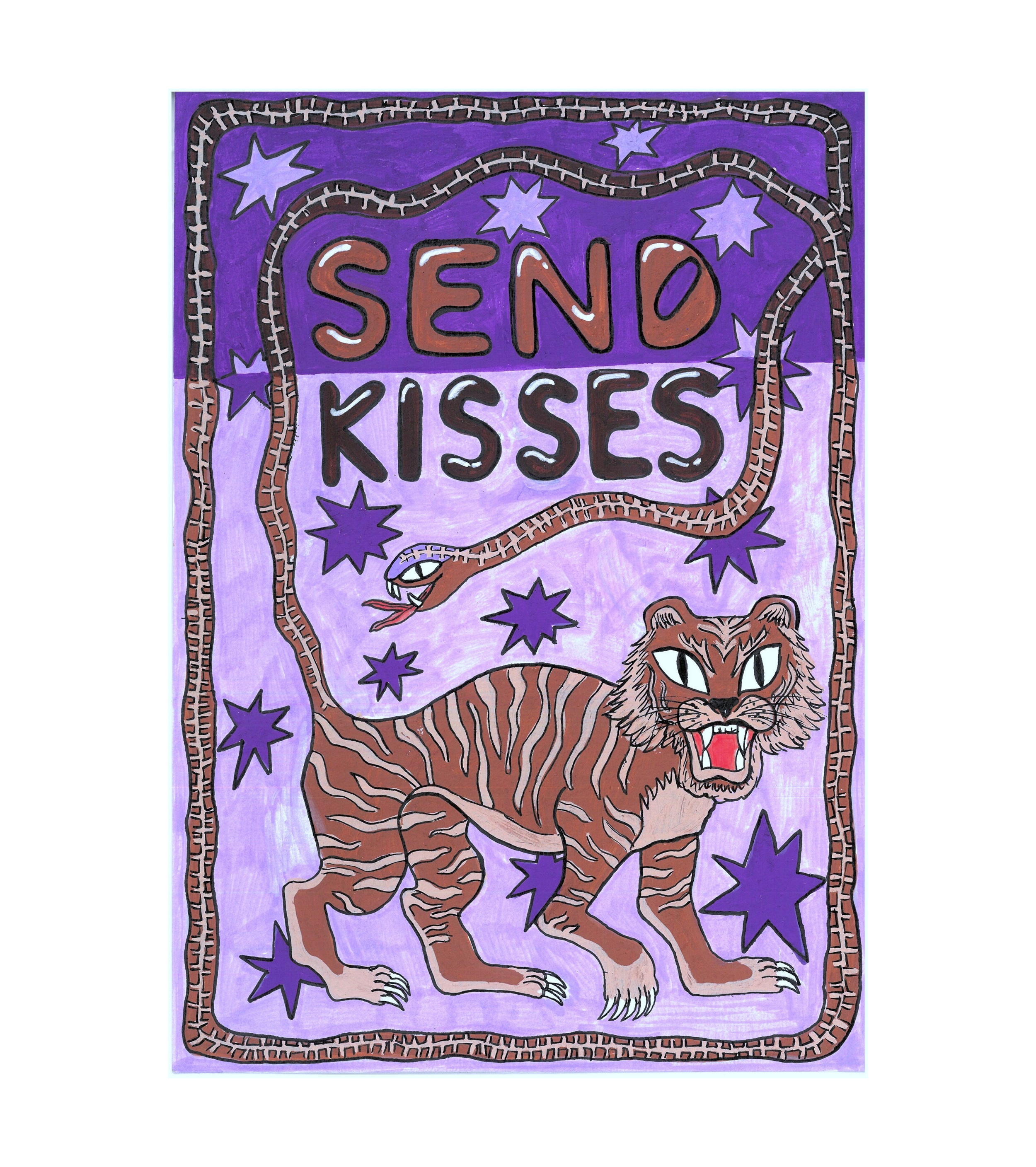 Original Paper Painting 'Send Kisses' A4