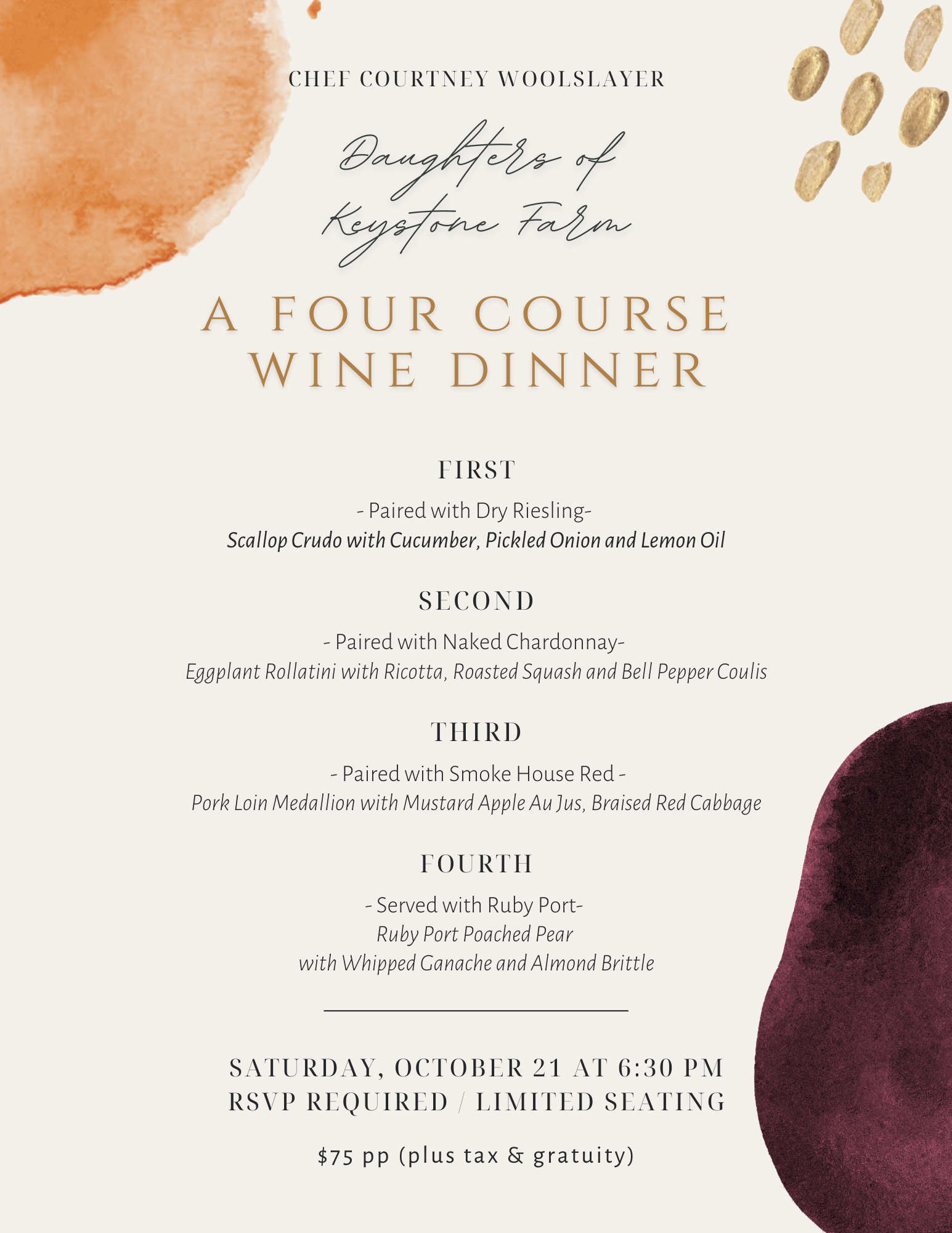 Daughters of Keystone Farm - Four Course Wine Dinner — Wycombe ...