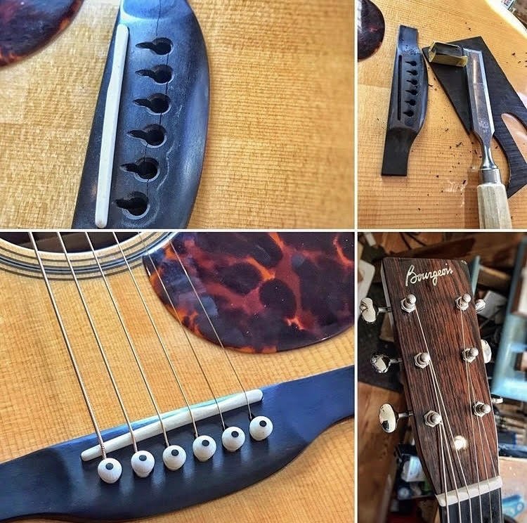 Cracked acoustic guitar repair before and after.