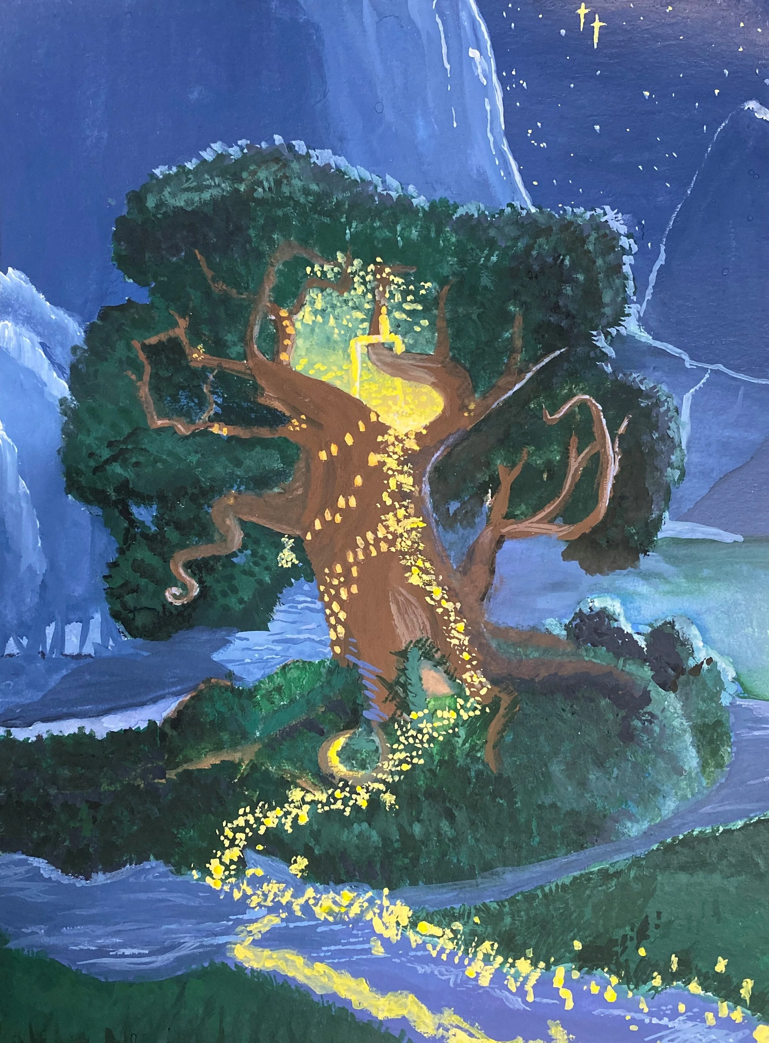 Pixie Hollow from Disney's Tinkerbell series, painted for my Color and Design class (2020)