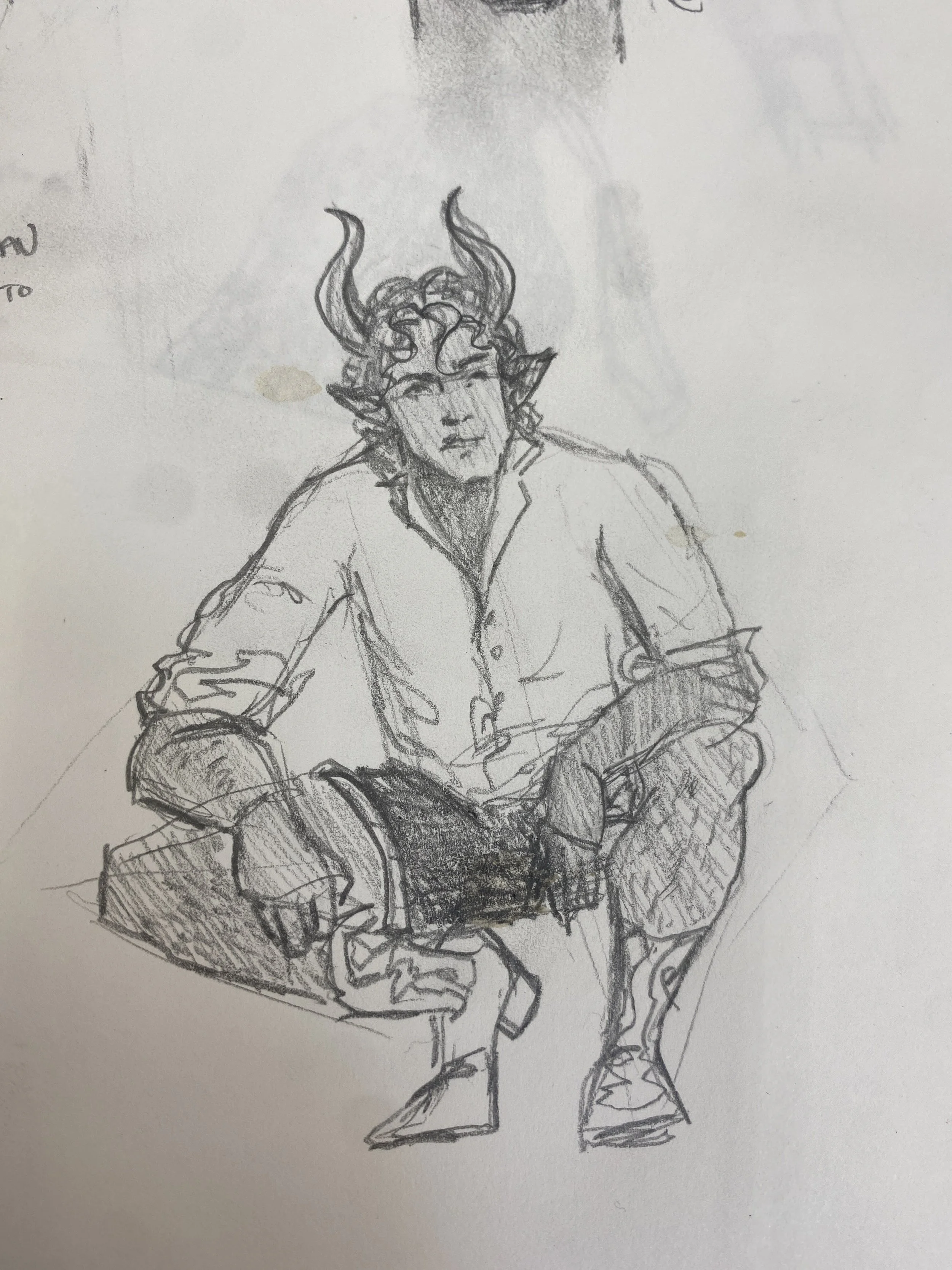 a sketch of Beau Simmons, a character I played in D&D for some years. Pencil. (2022)