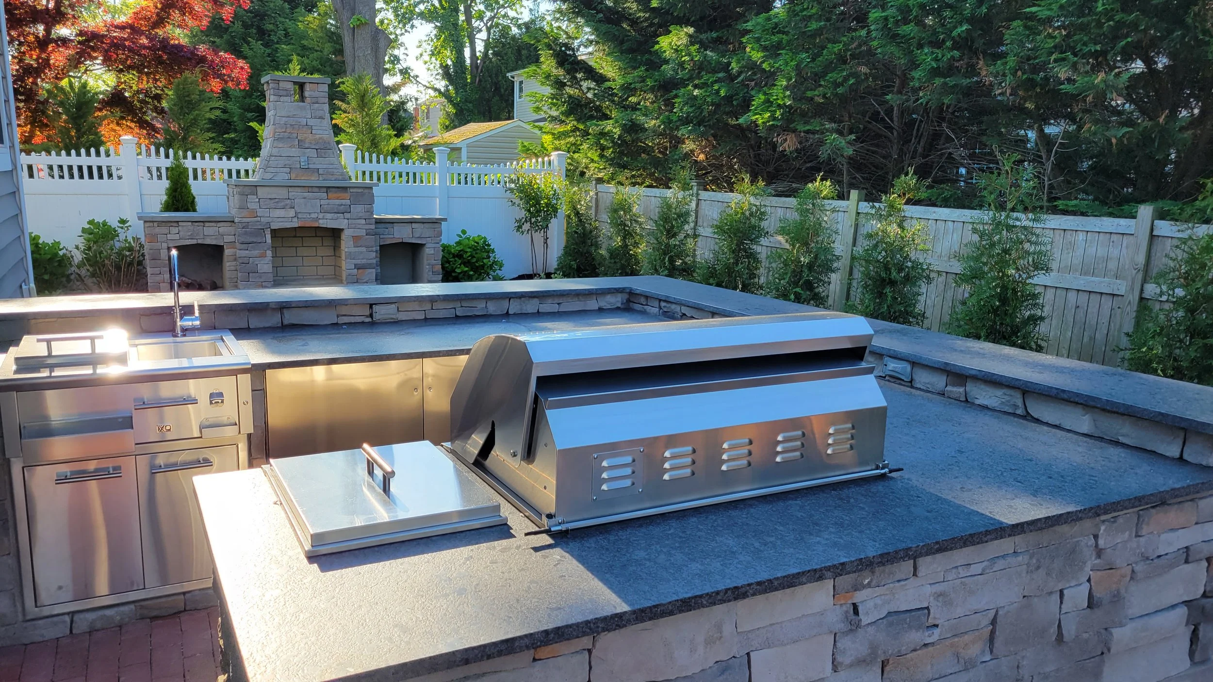 u shaped barbecue with tiered countertop