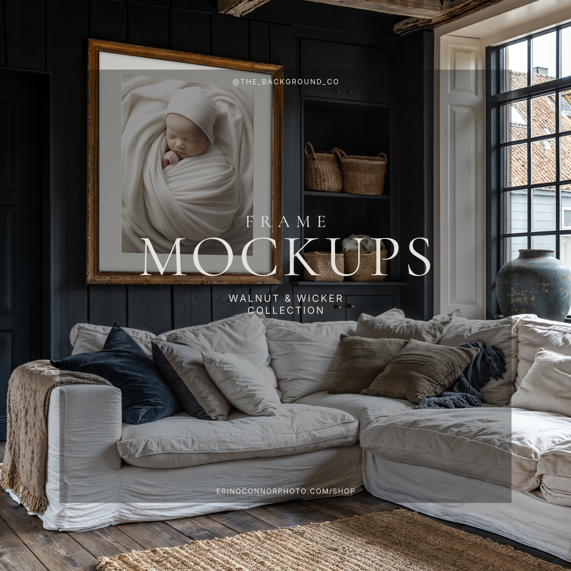 Rustic Modern: Walnut & Wicker - Room & Frame Mockups