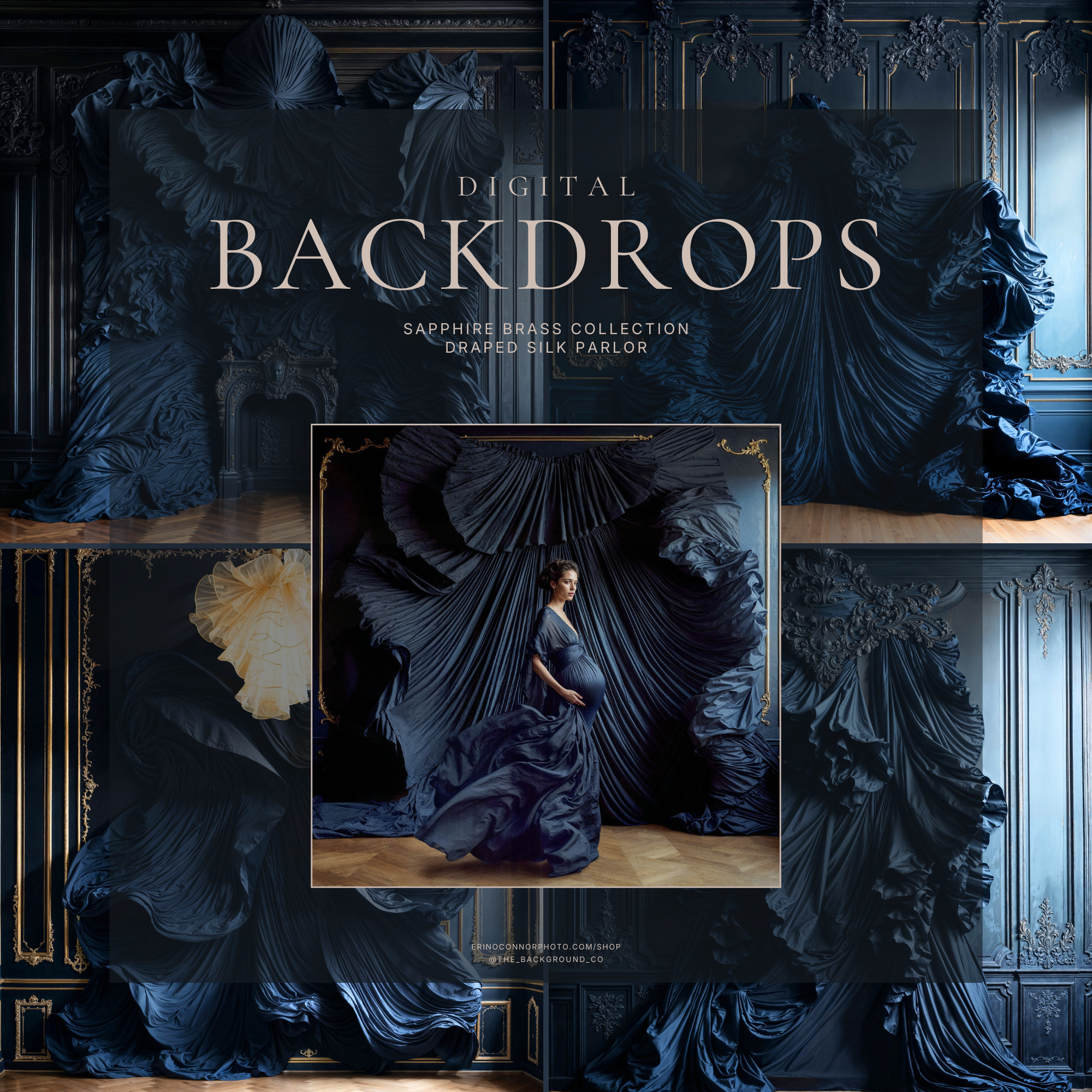 Sapphire Silk Draped Room ~ Digital Backgrounds