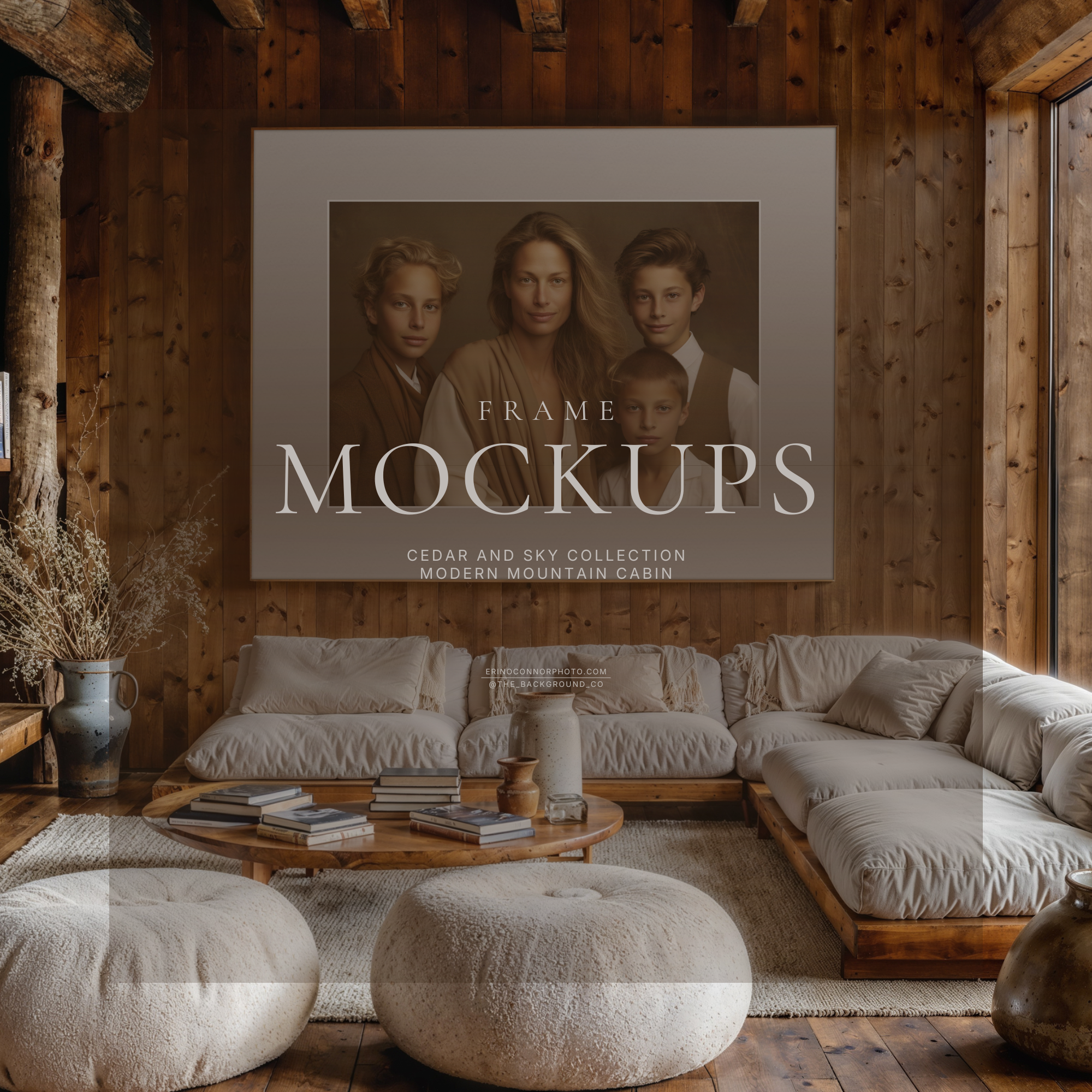 Modern Mountain Cabin Frame Mockups | Cedar & Sky Wall Art Mockup Set