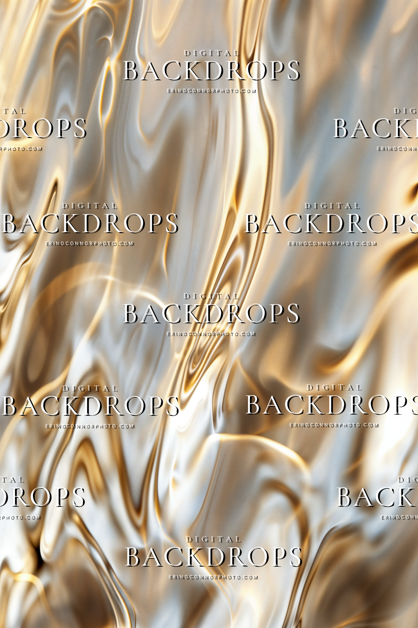 Metallic champagne silk waves digital background with glossy gold highlights, creamy shadows, and abstract flowing fabric texture.