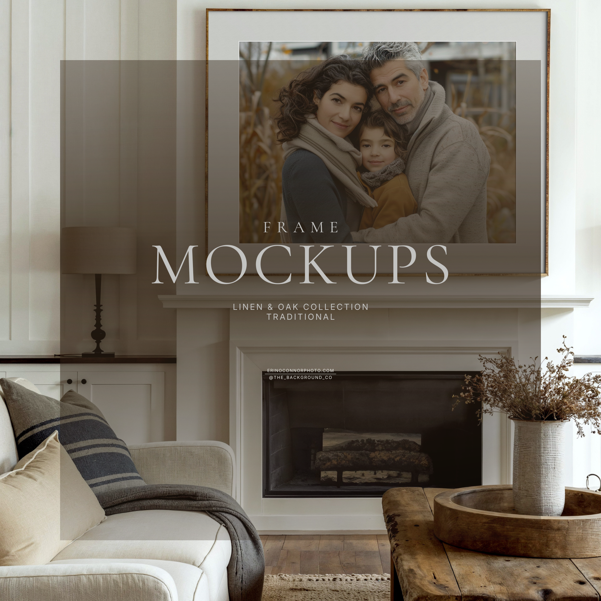Traditional Living Room Frame Mockups | Linen & Oak Wall Art Mockup Set